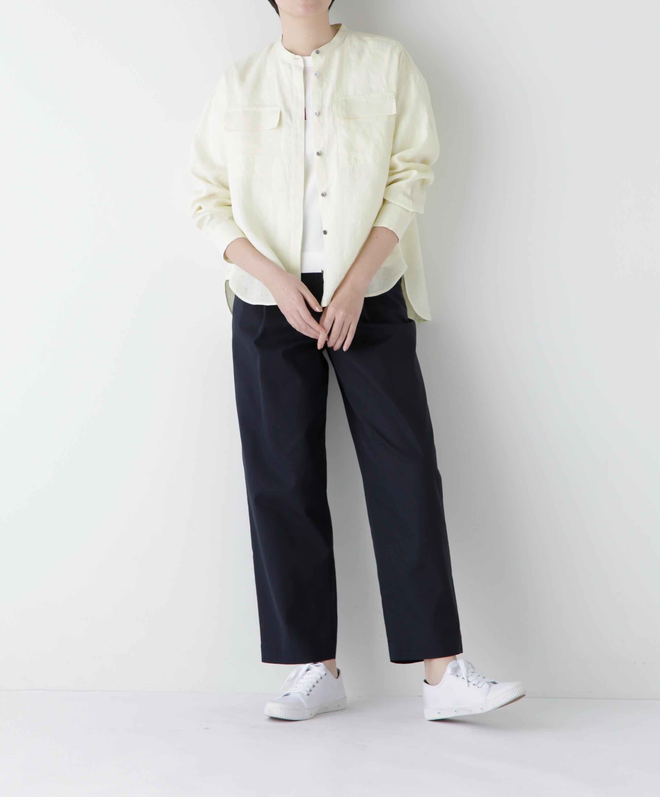 ◆ハードマンリネンバンドカラーシャツブラウス イエロー