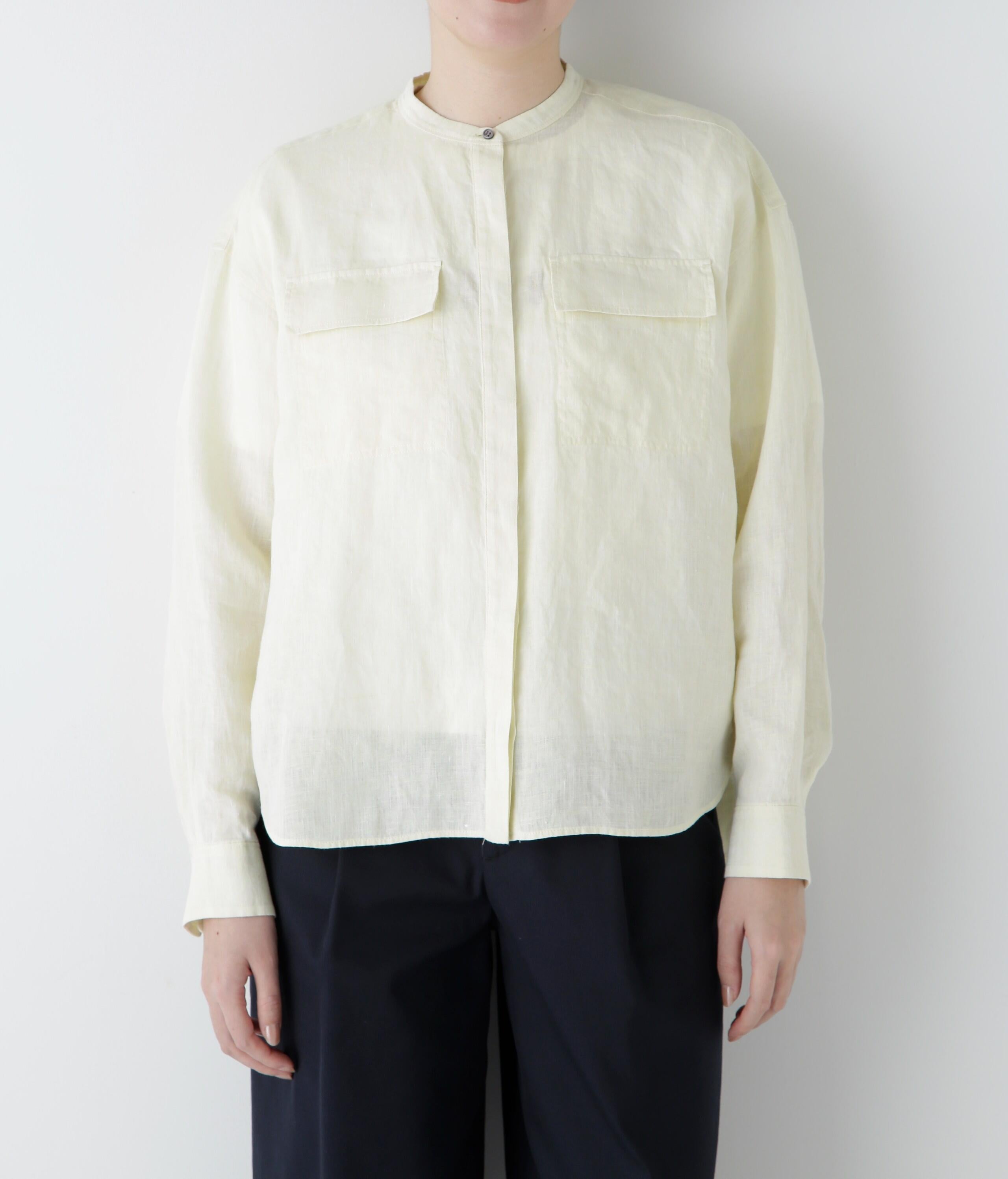 ◆ハードマンリネンバンドカラーシャツブラウス イエロー