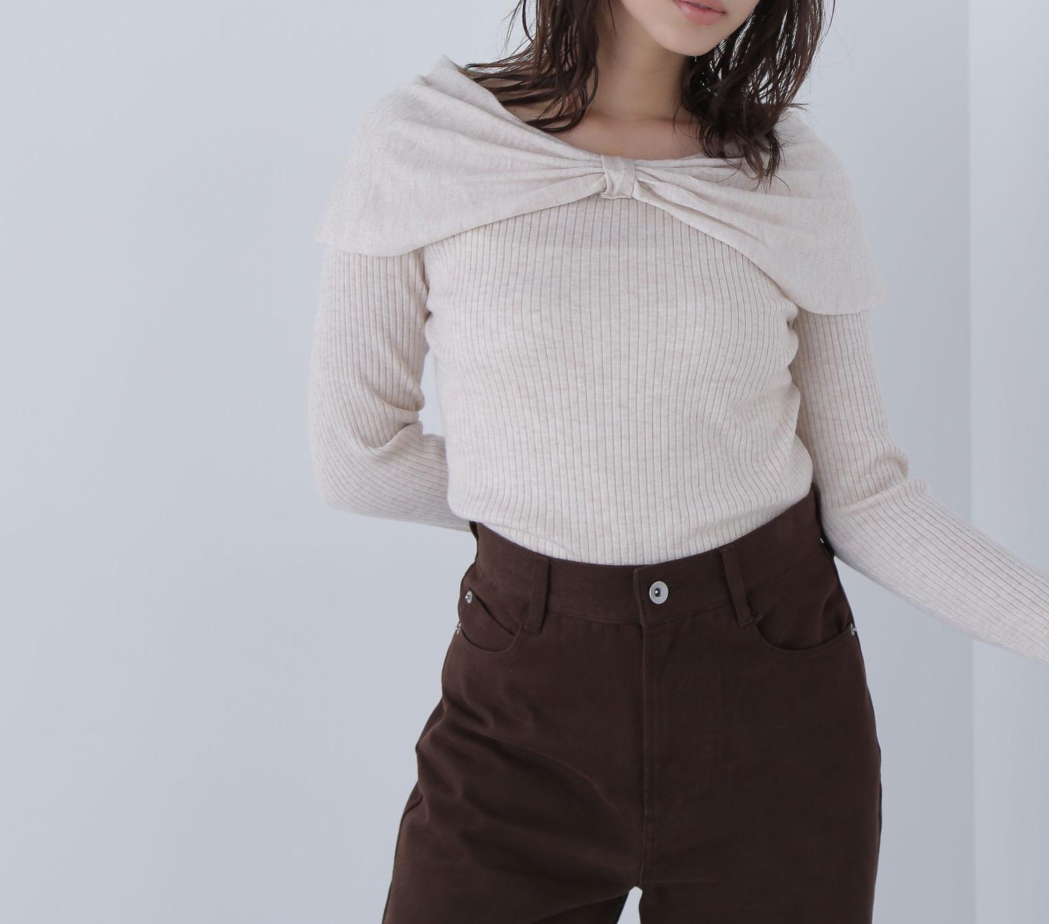 フロントリボンニット アイボリー1