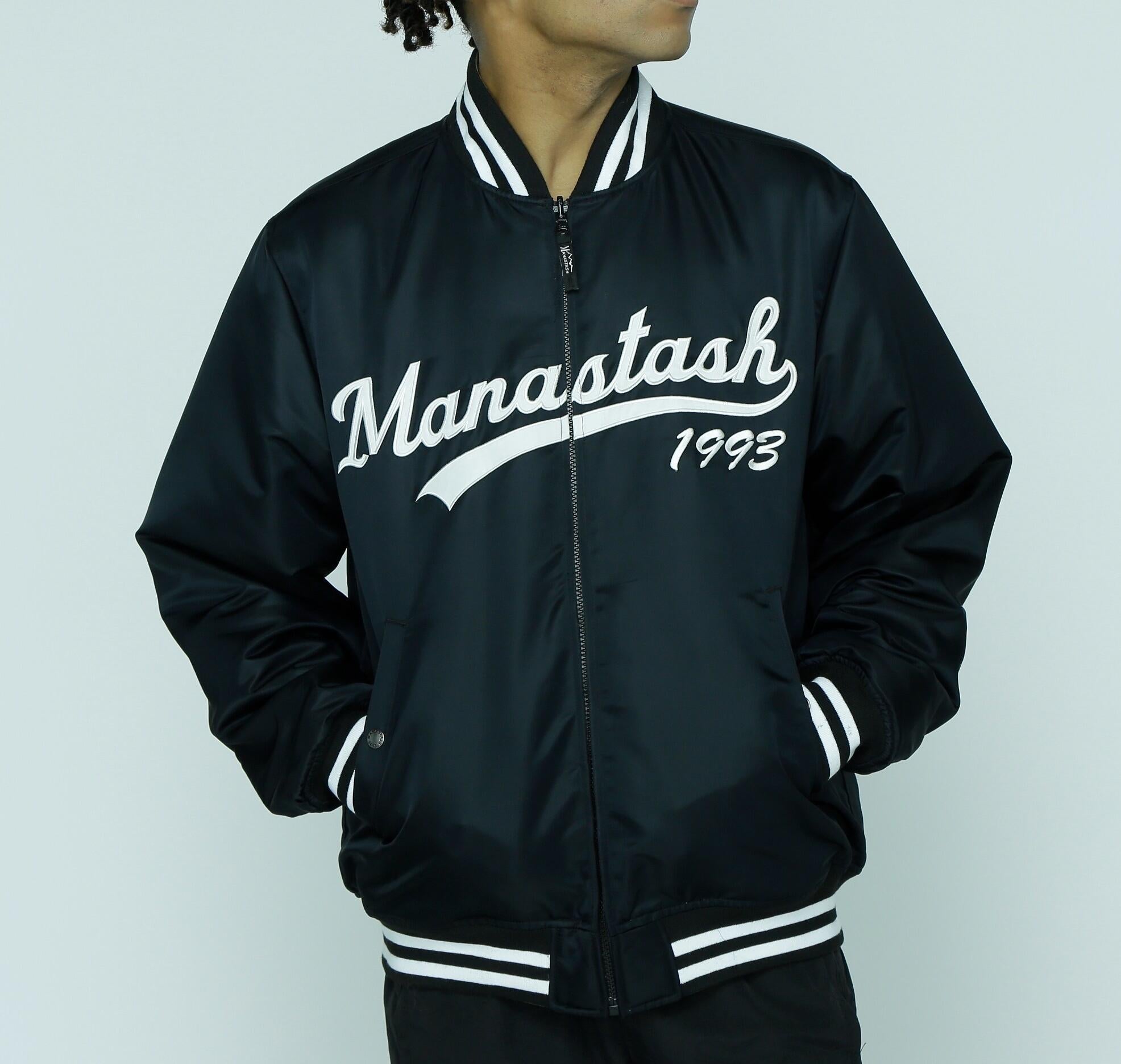MANASTASH/>EVE>SIRLE NYLON VA>SITY JACKET ブラック