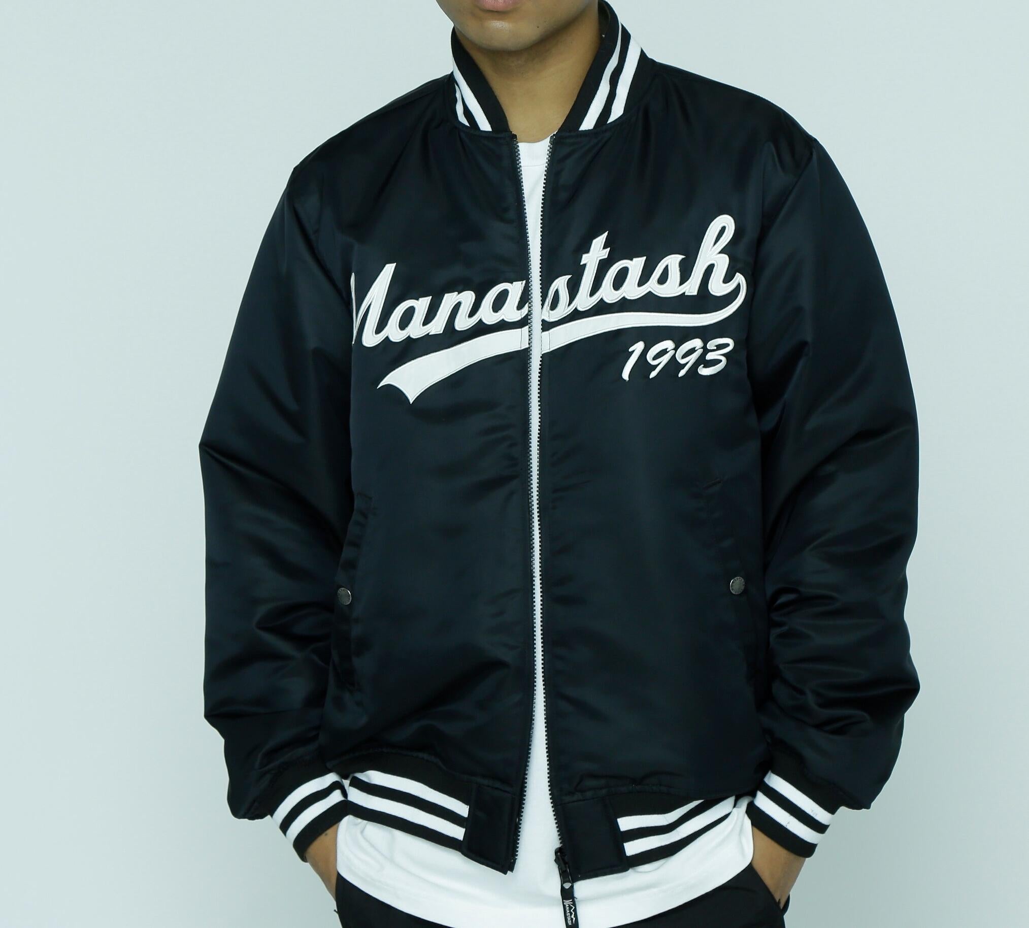 MANASTASH/>EVE>SIRLE NYLON VA>SITY JACKET ブラック