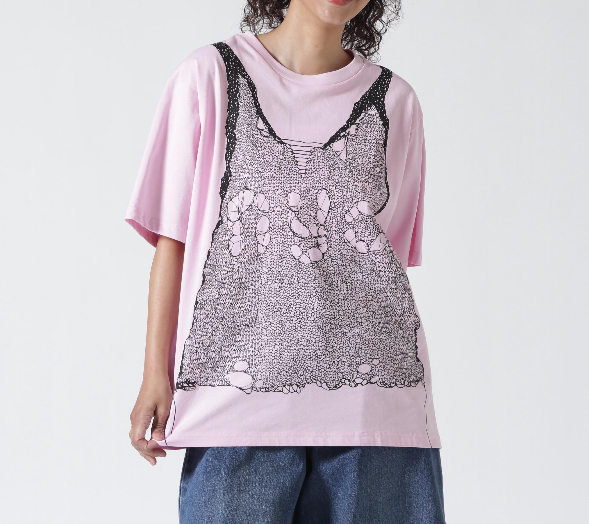 ANNA SUI NYC/アナ スイ エヌワイシー/トロンプルイユプリントビッグTシャツ ピンク