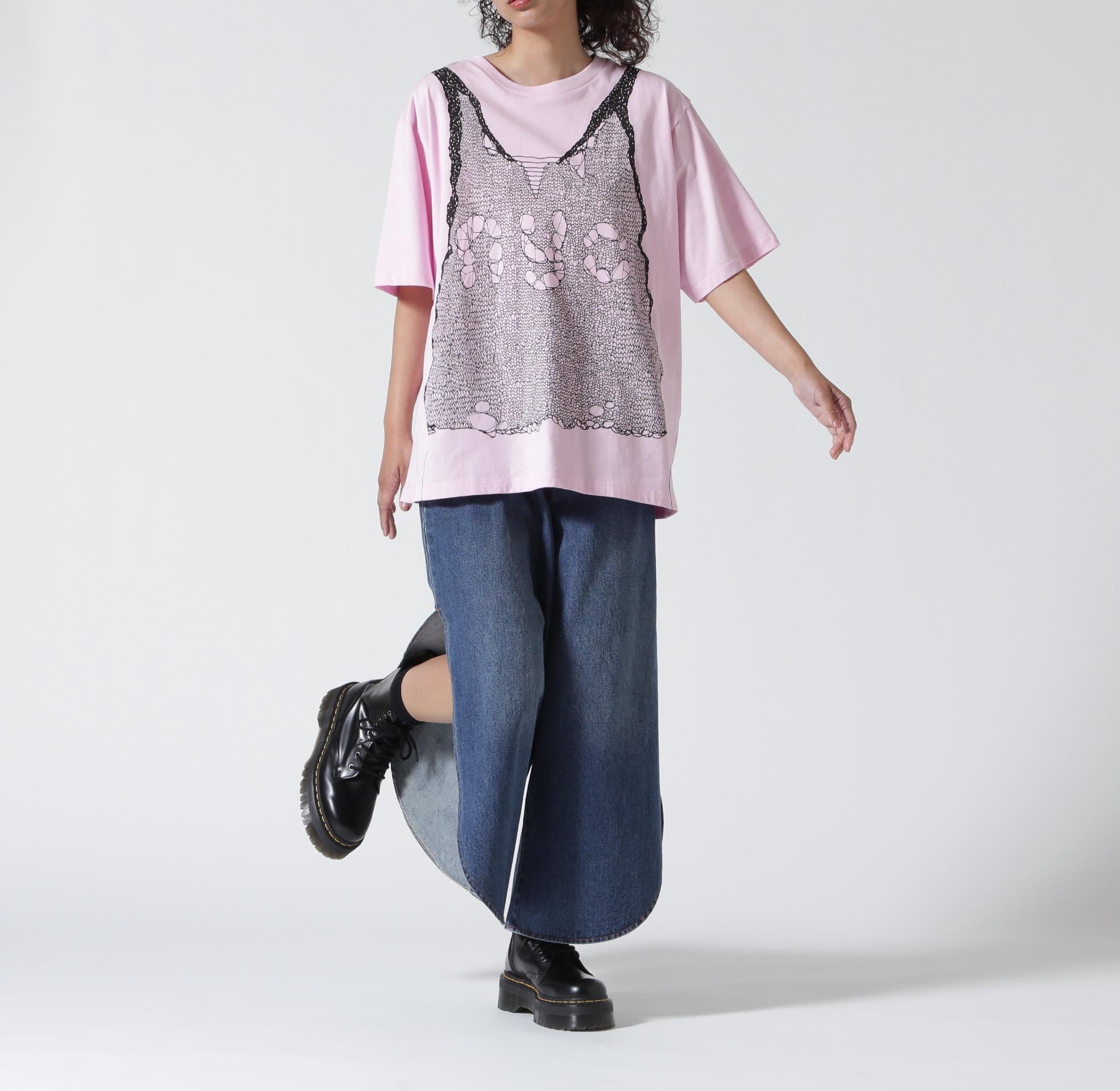 ANNA SUI NYC/アナ スイ エヌワイシー/トロンプルイユプリントビッグTシャツ ピンク