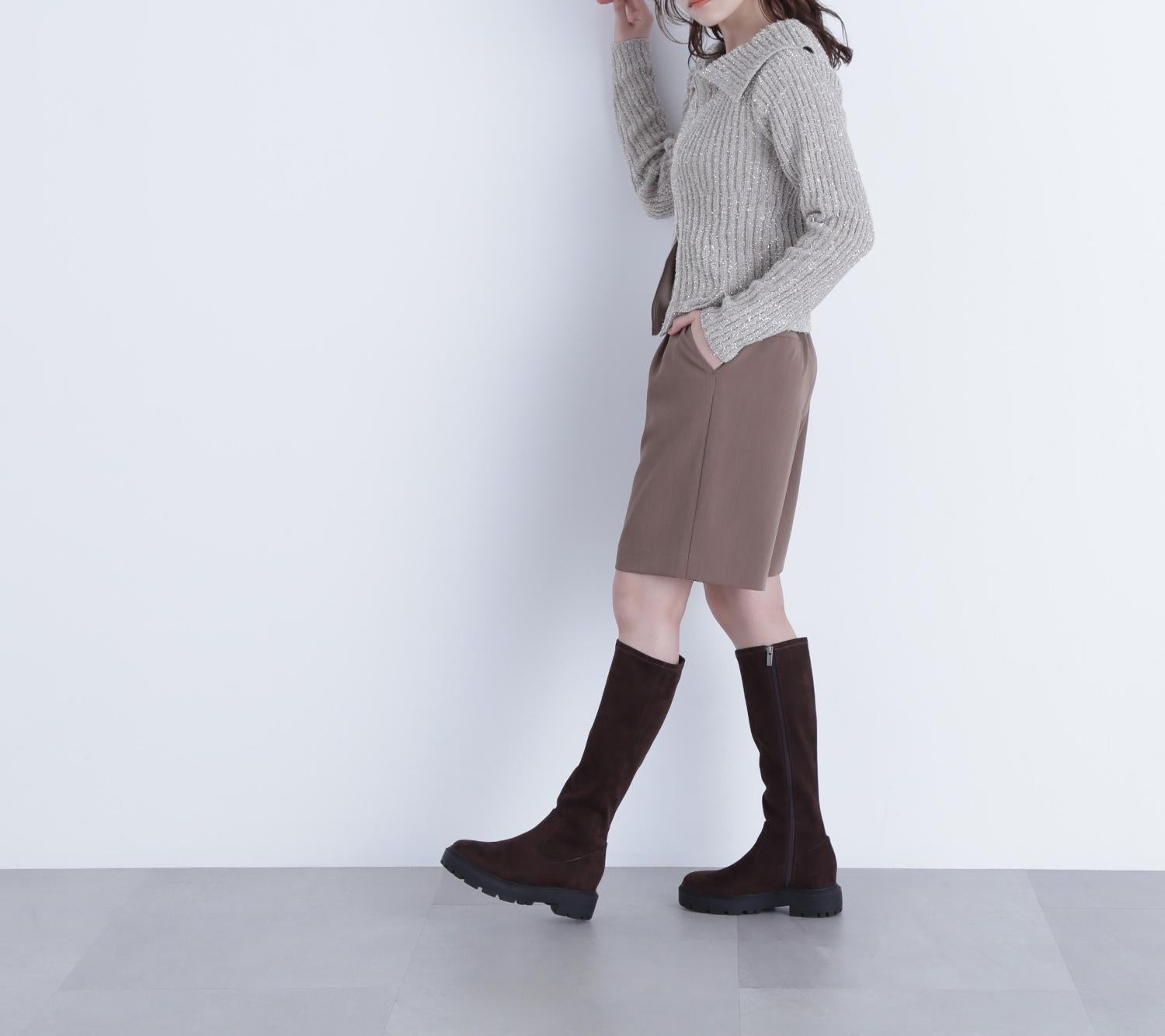 ラメシャギージップニット ベージュ