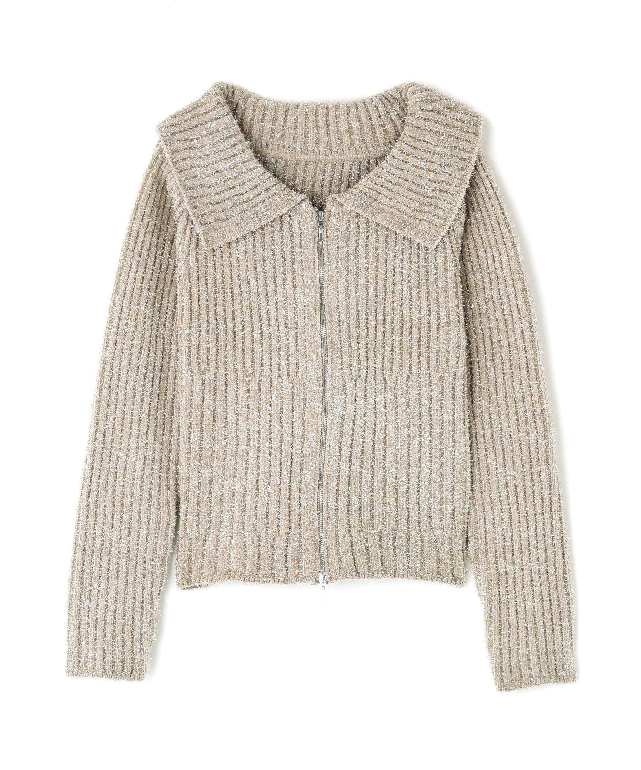 ラメシャギージップニット ベージュ