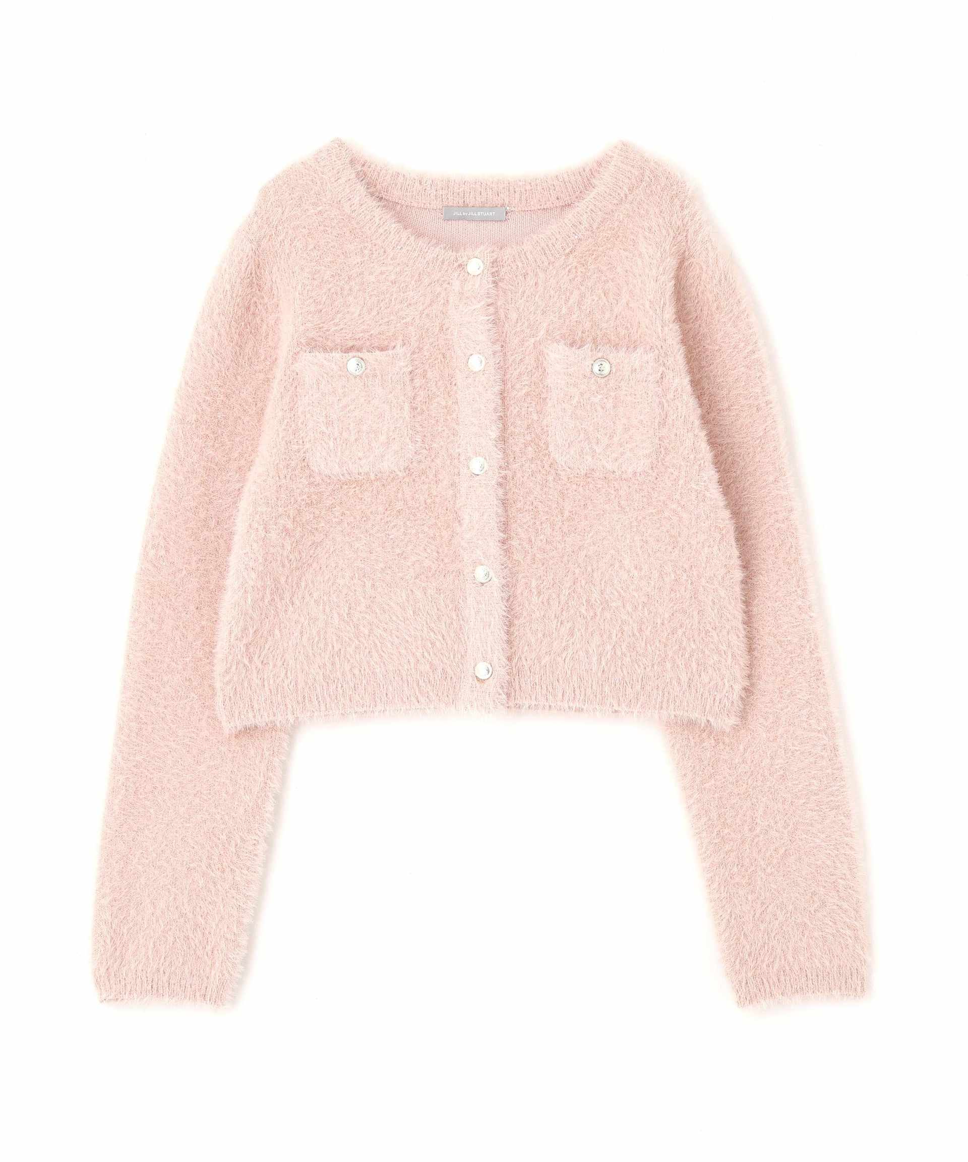 スパンコールフェザーニットジャケット ピンク