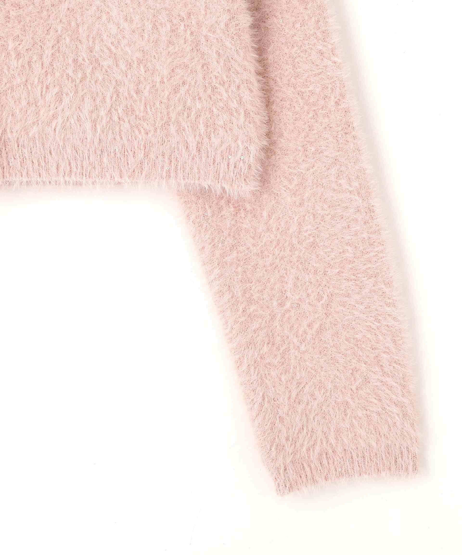 スパンコールフェザーニットジャケット ピンク