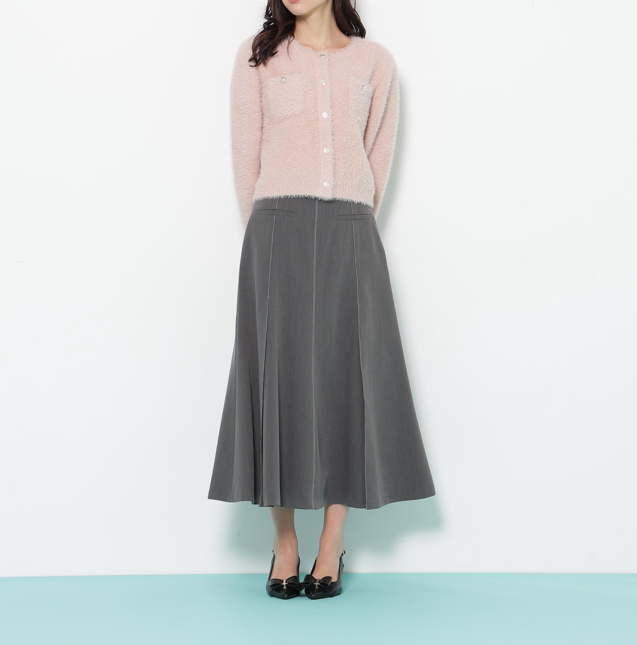 スパンコールフェザーニットジャケット ピンク