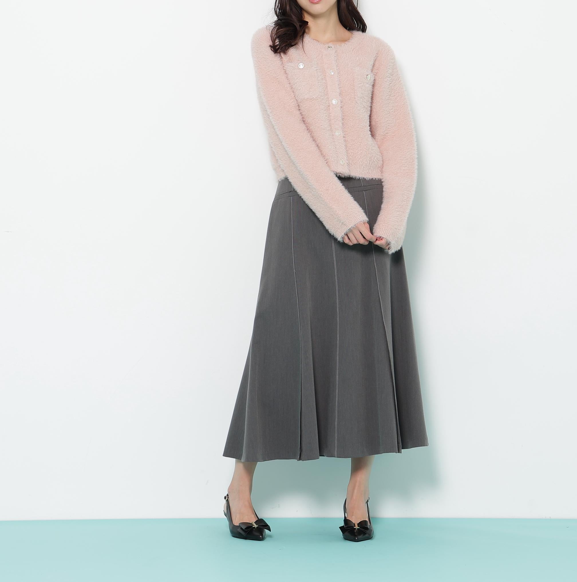 スパンコールフェザーニットジャケット ピンク