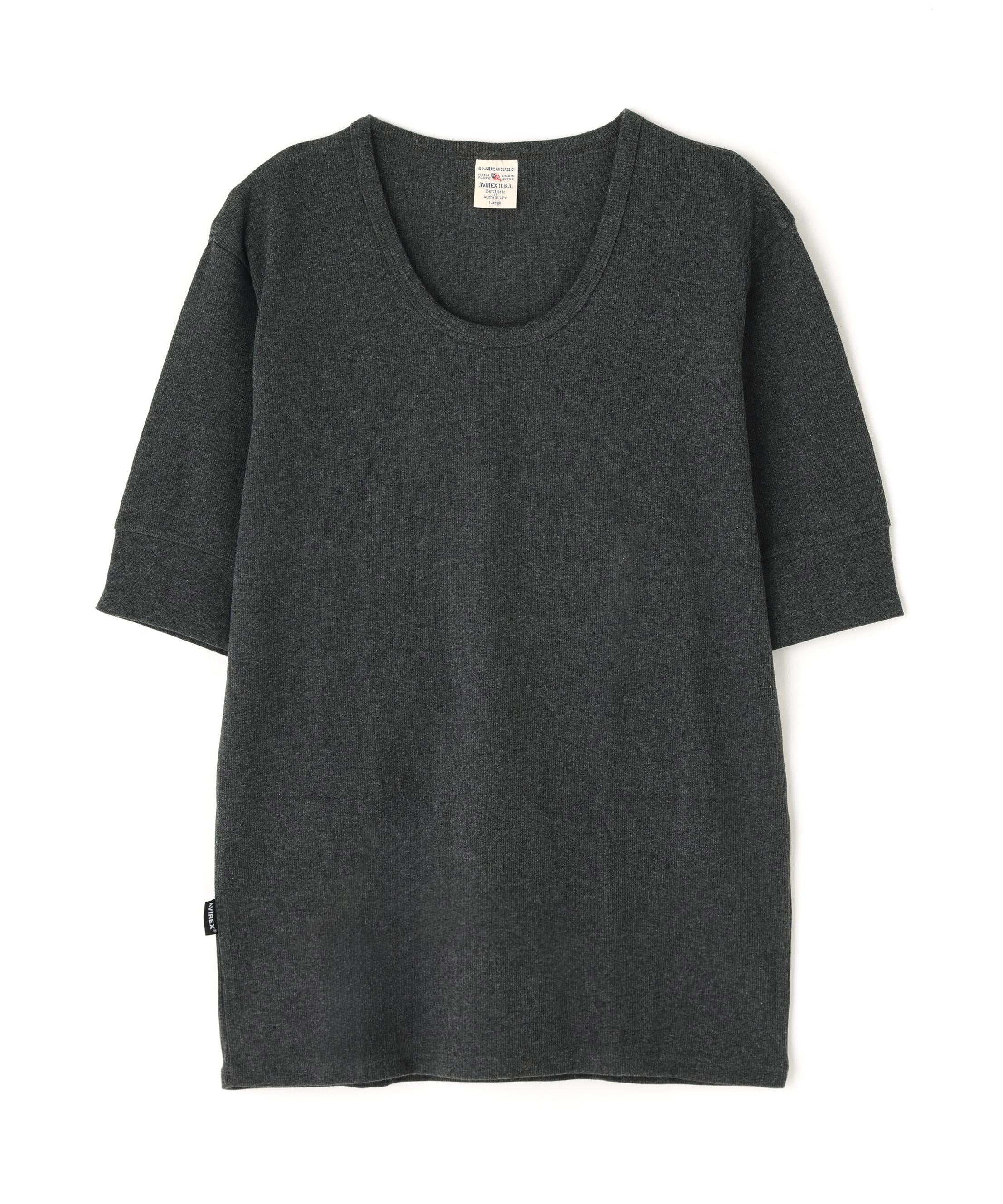 《DAILY/デイリー》HALF SLEEVE U-NECK T-SHIRT/デイリー 五分袖 Uネック Tシャツ/AVIREX チャコール