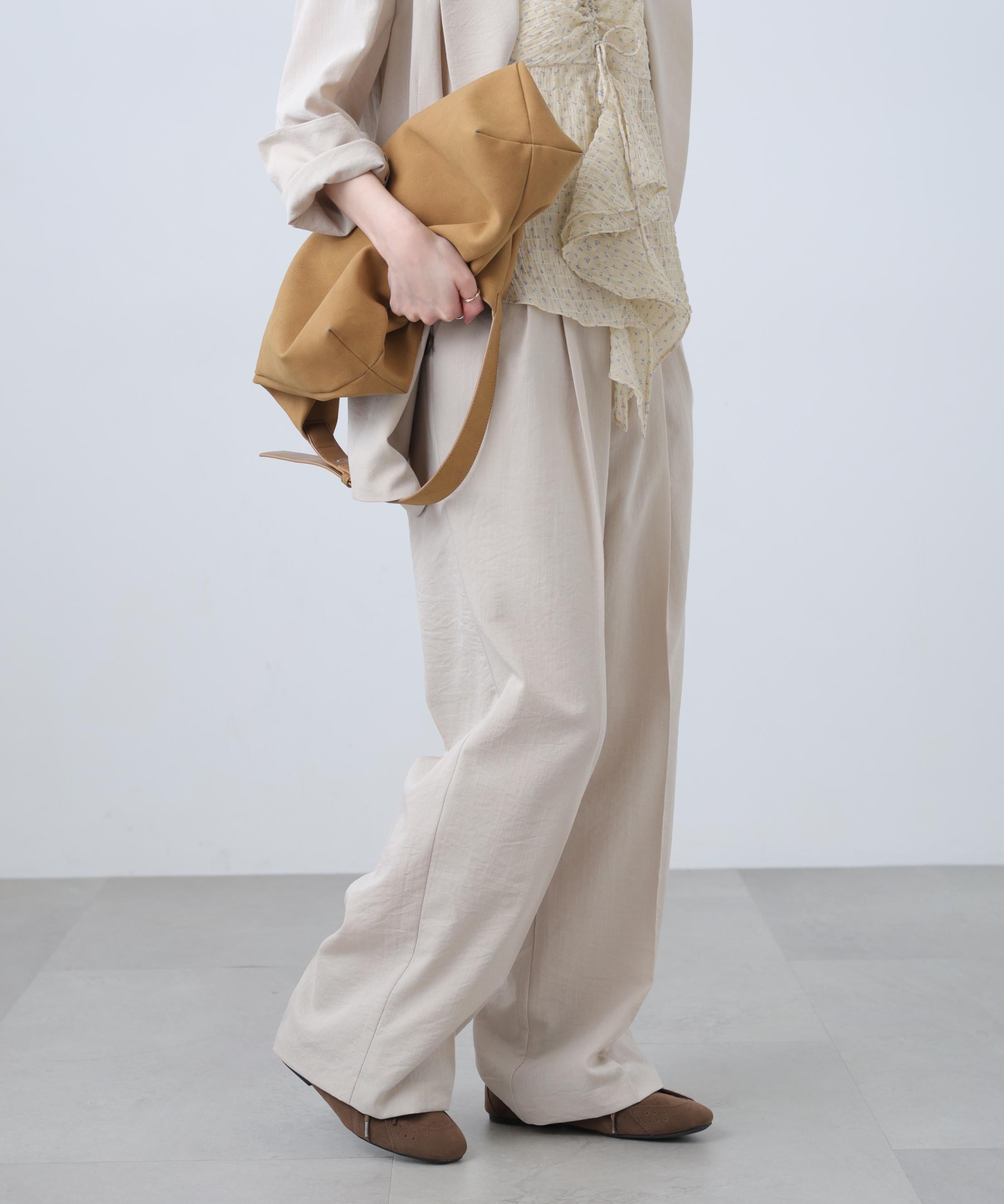 麻調合繊タックワイドパンツ オフベージュ