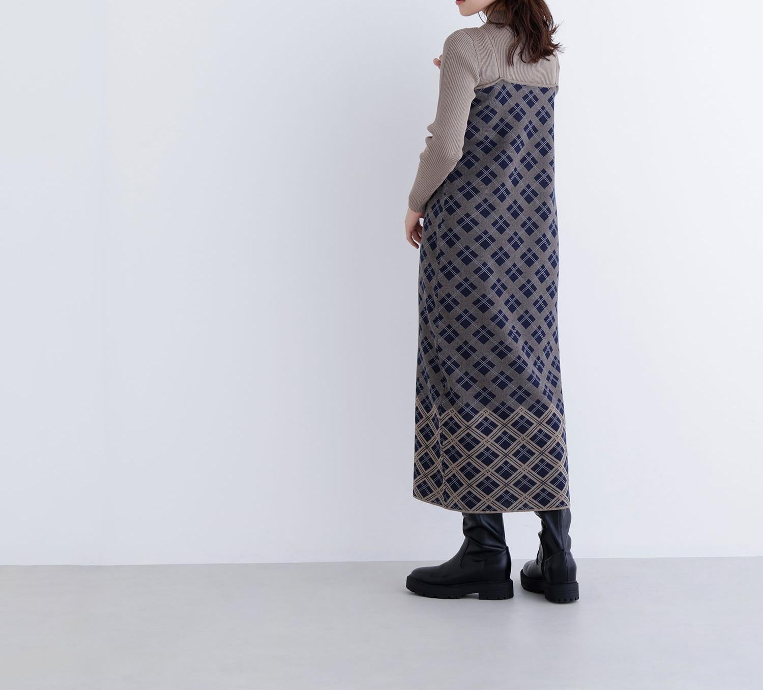 チェックニットキャミワンピースセット ネイビー系2