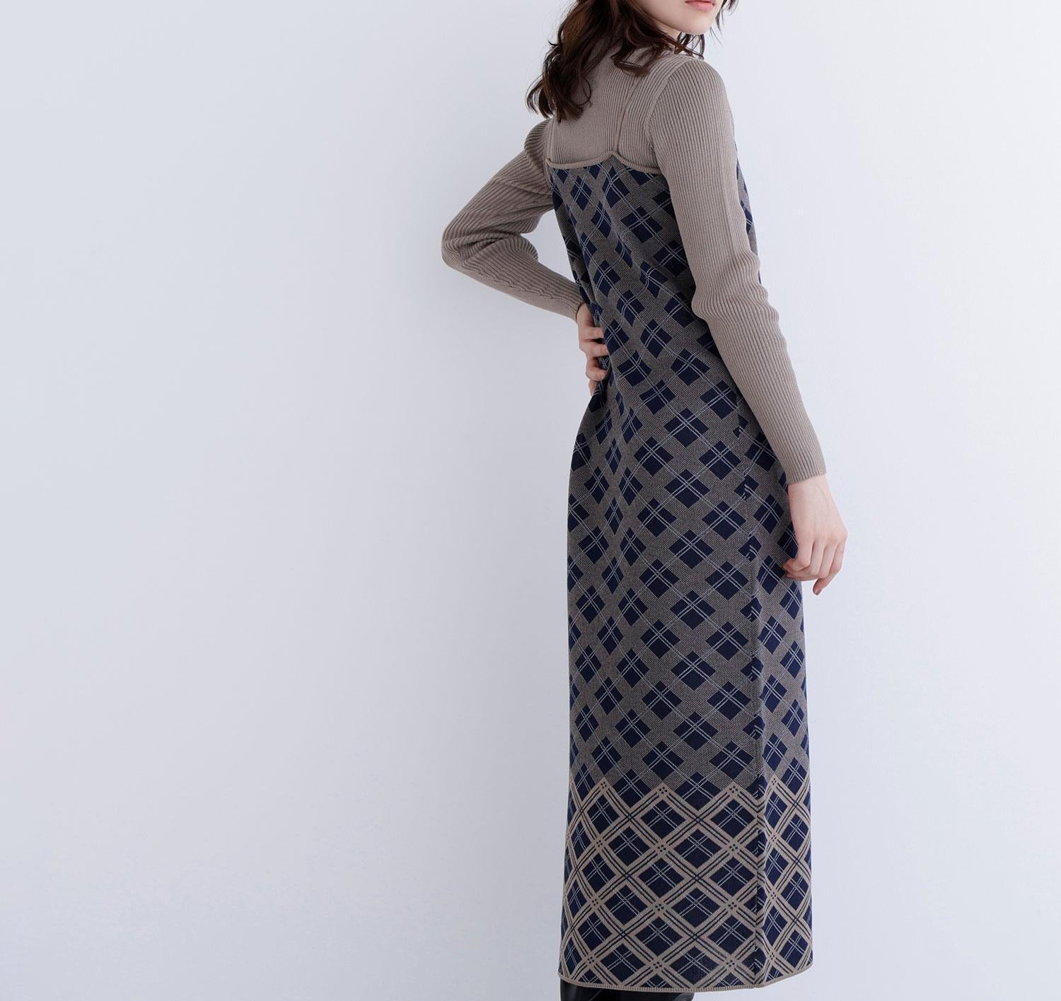 チェックニットキャミワンピースセット ネイビー系2