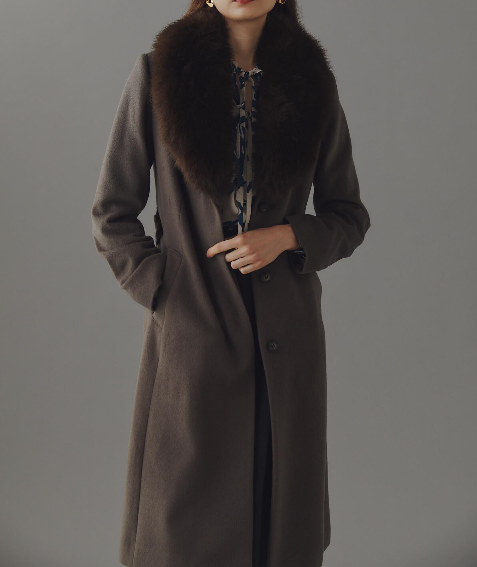 カシミヤ混ベルテッドコート モカ6