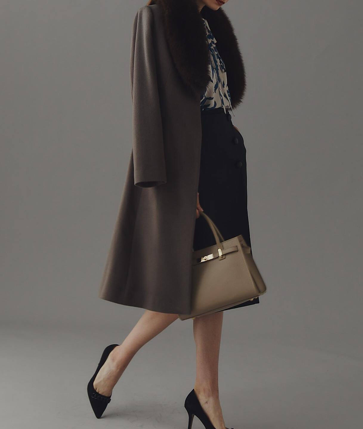 カシミヤ混ベルテッドコート モカ6