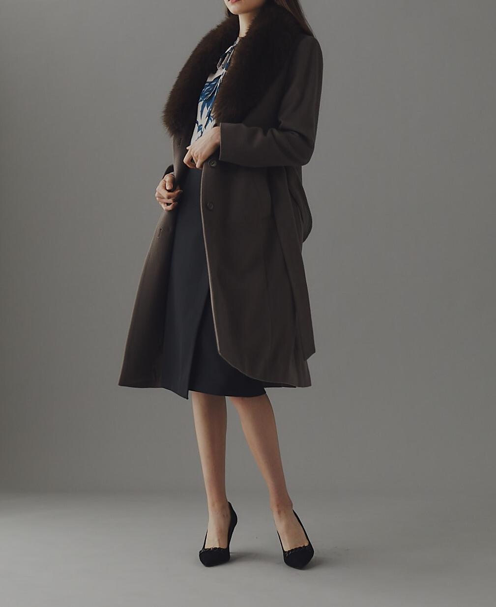 カシミヤ混ベルテッドコート モカ6