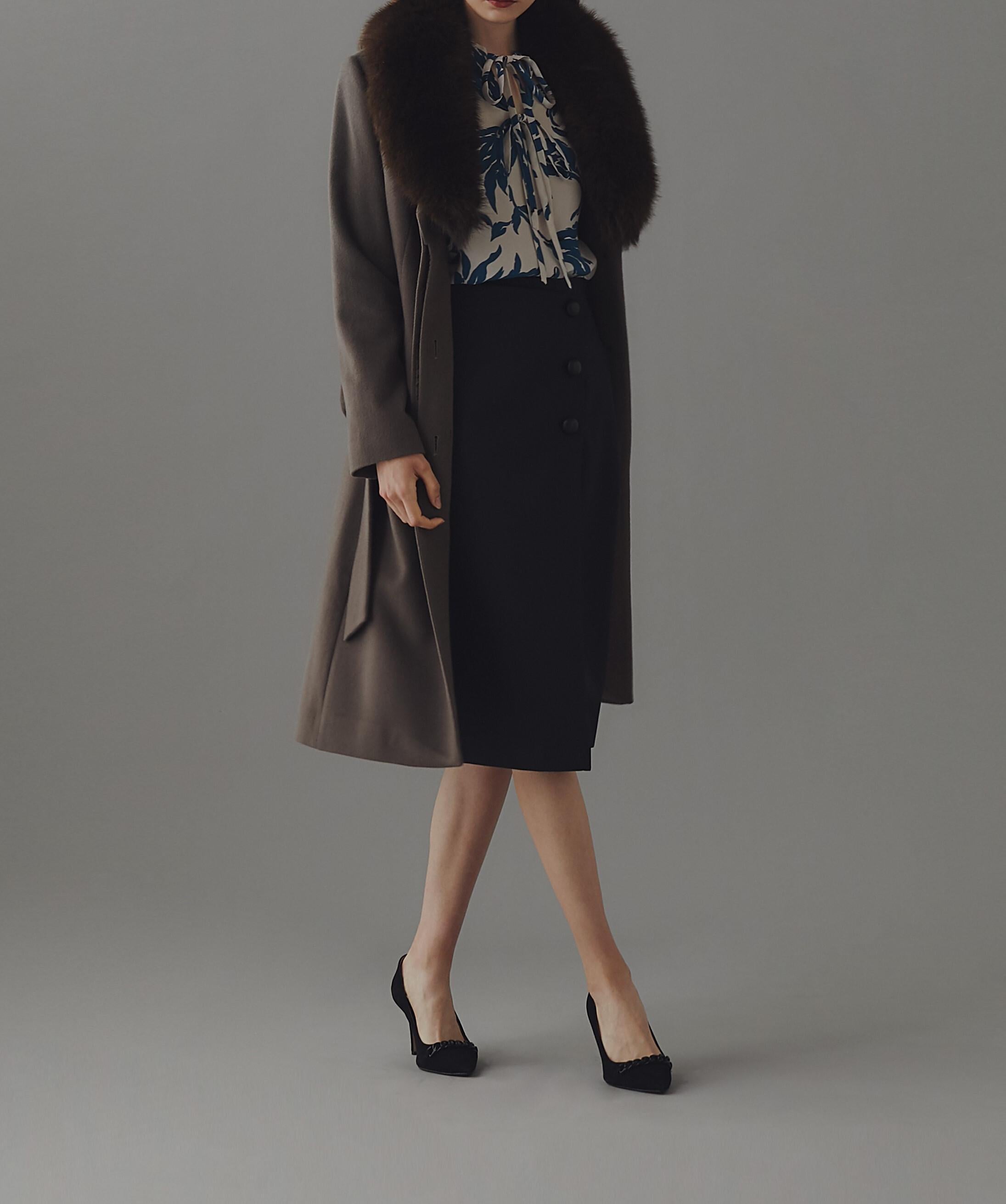 カシミヤ混ベルテッドコート モカ6