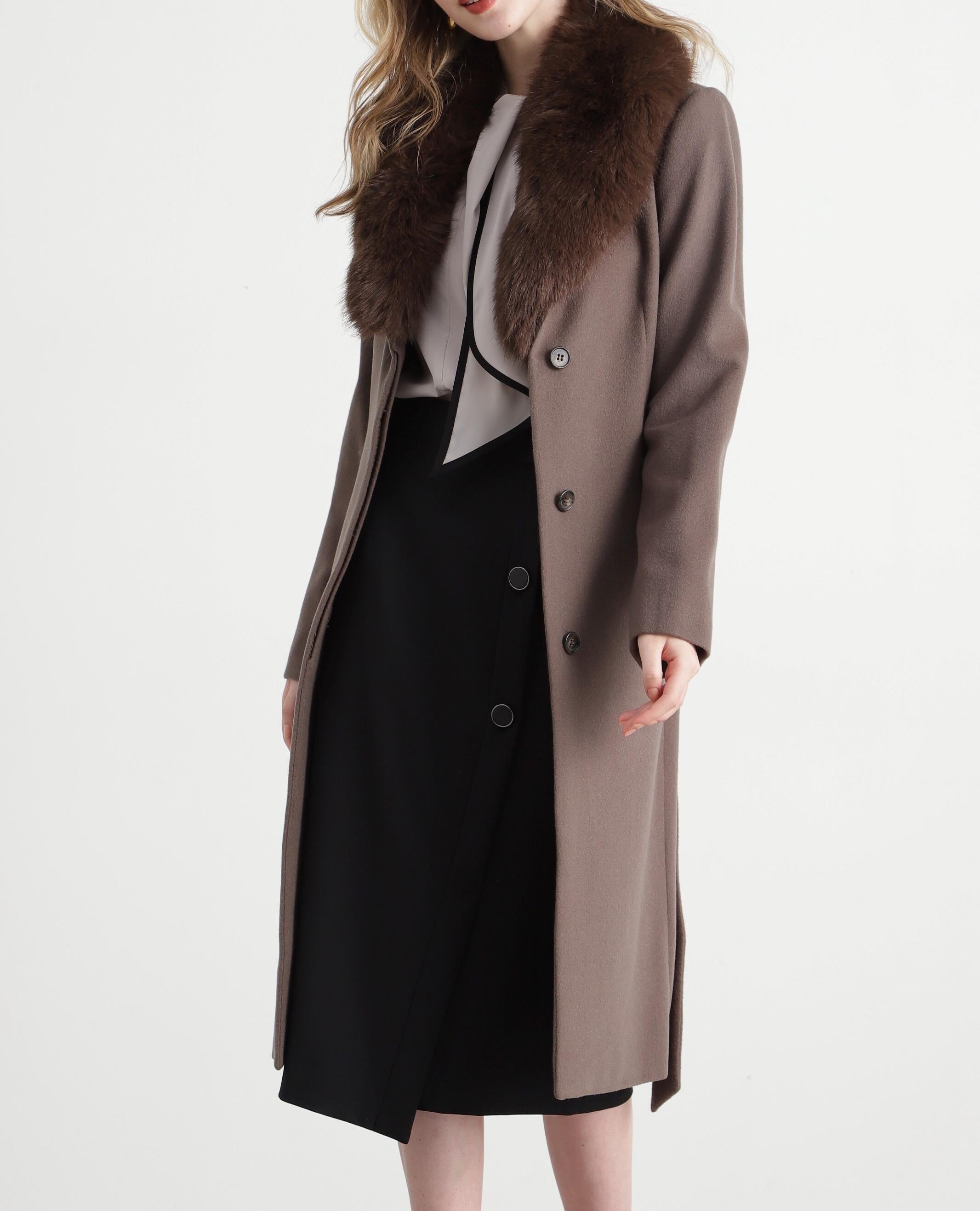 カシミヤ混ベルテッドコート モカ6