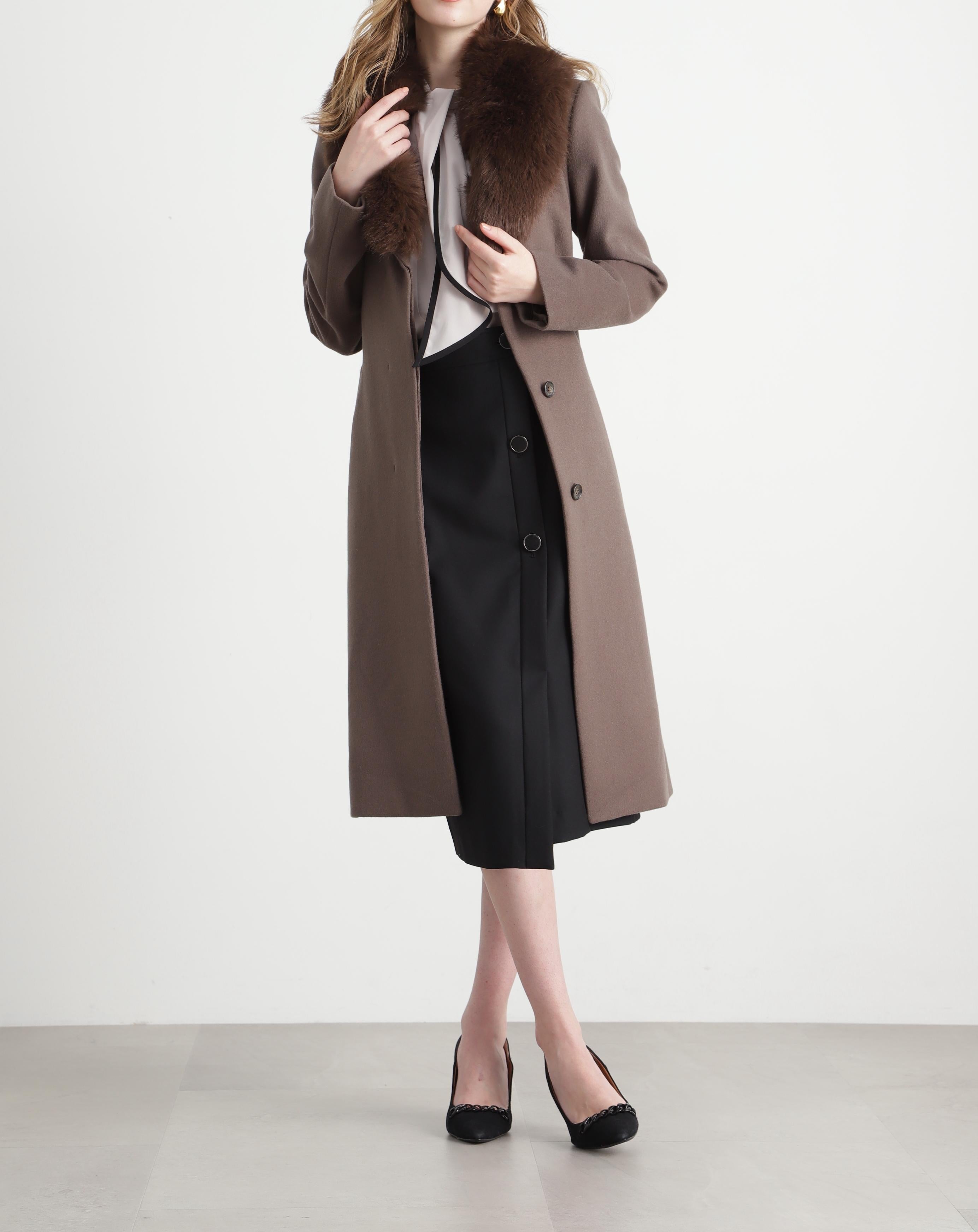 カシミヤ混ベルテッドコート モカ6