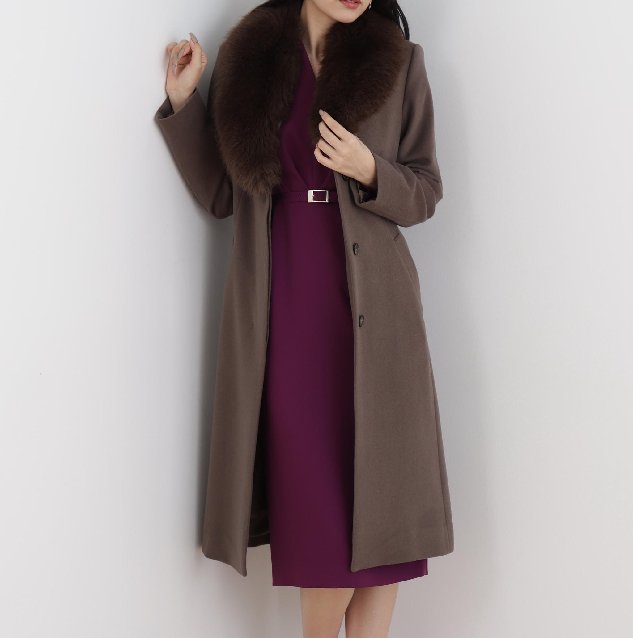 カシミヤ混ベルテッドコート モカ6