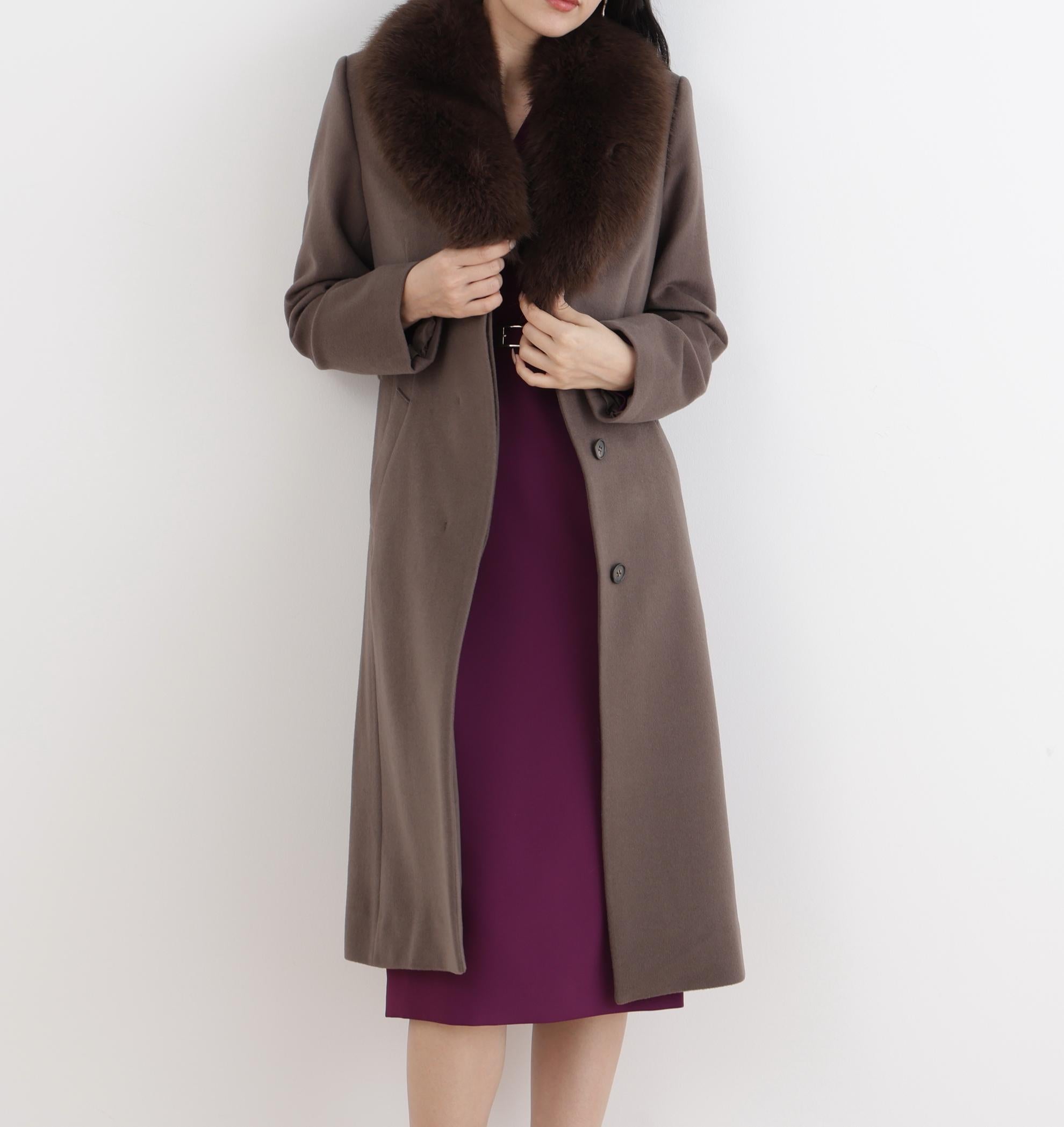 カシミヤ混ベルテッドコート モカ6