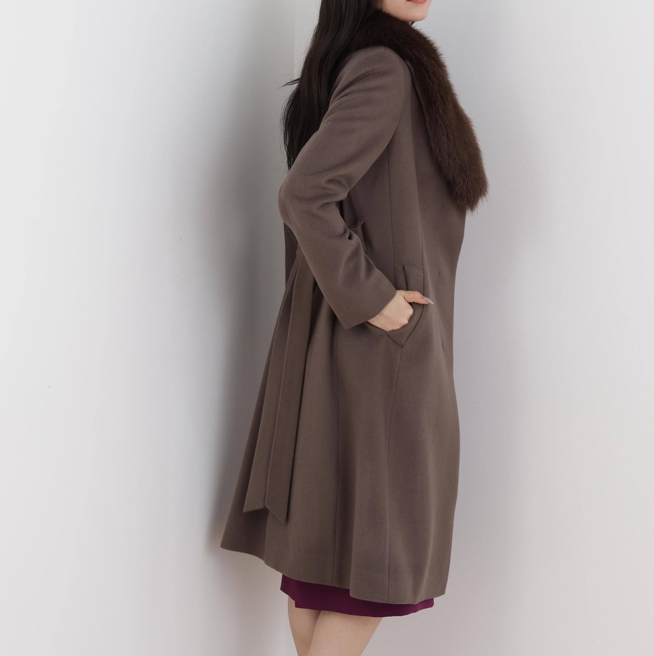 カシミヤ混ベルテッドコート モカ6