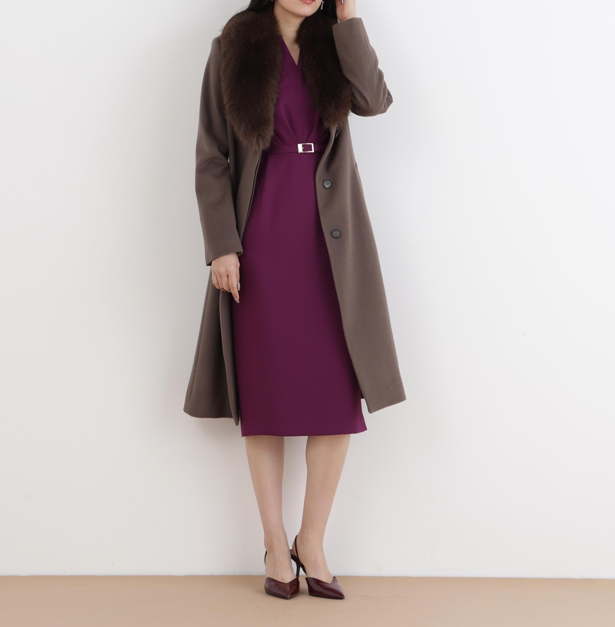 カシミヤ混ベルテッドコート モカ6