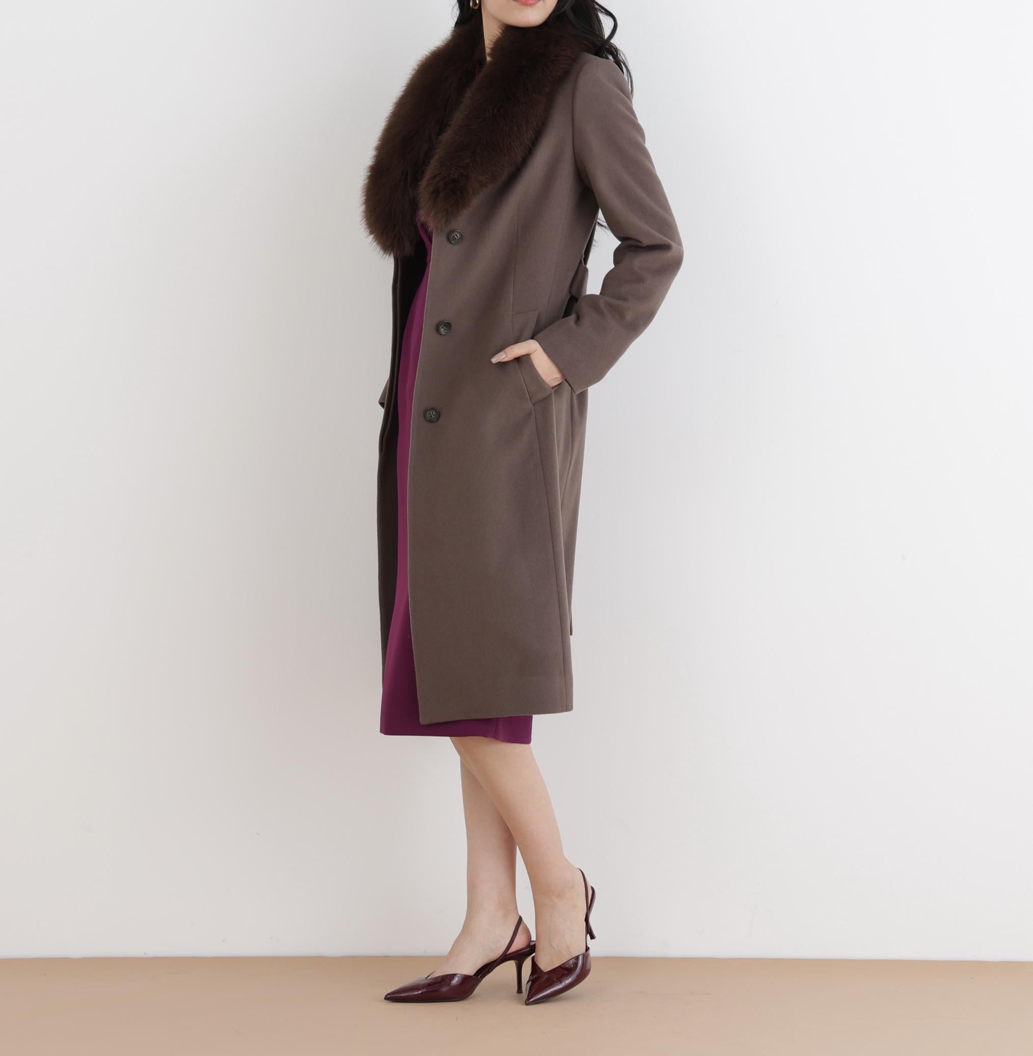 カシミヤ混ベルテッドコート モカ6