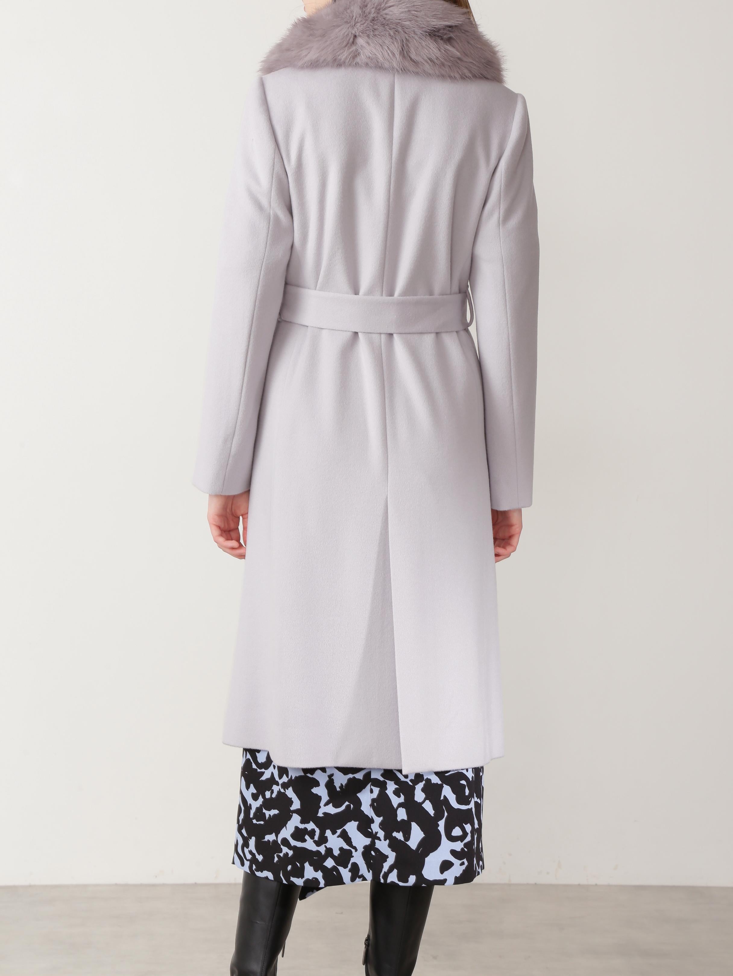 カシミヤ混ベルテッドコート グレー