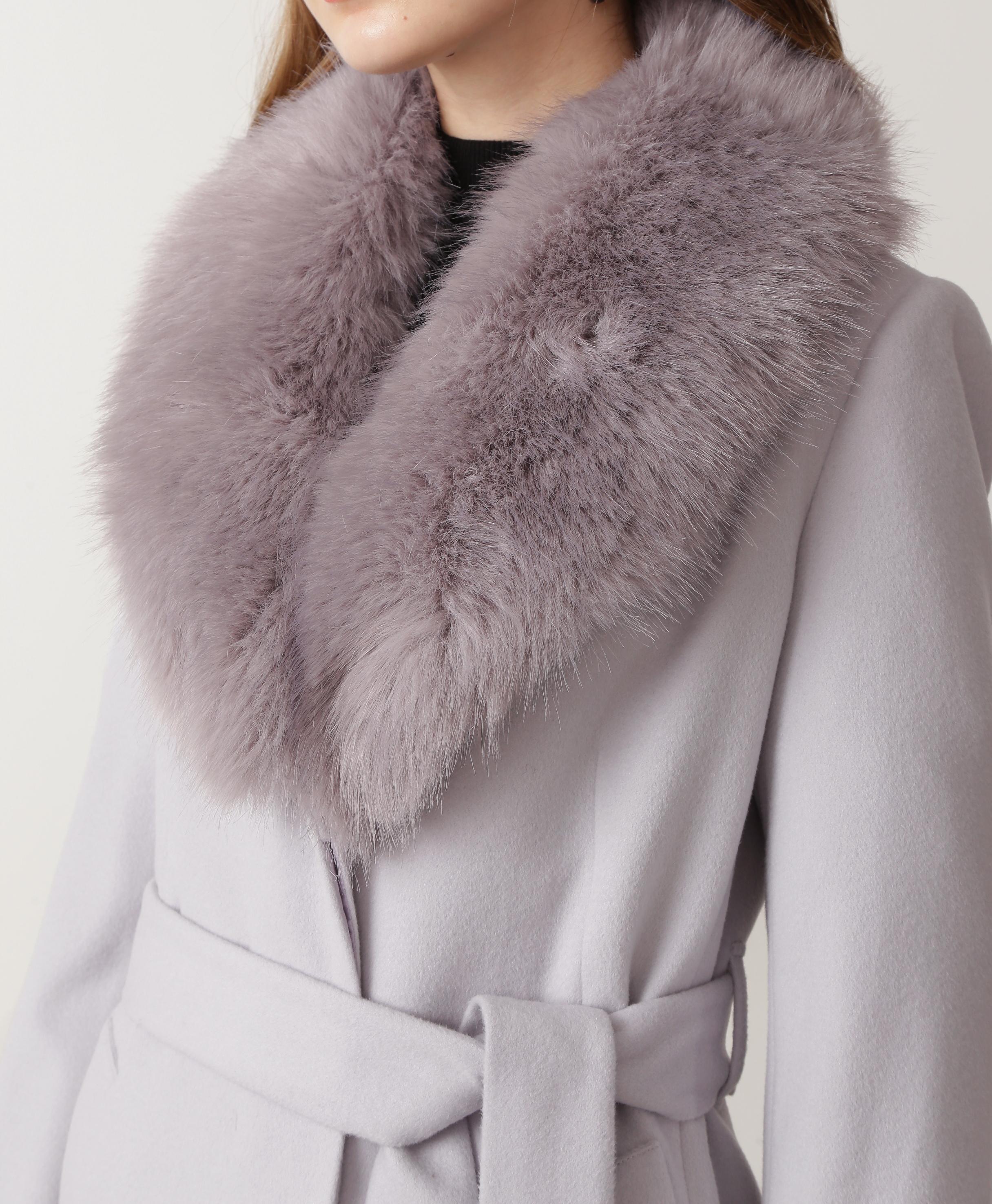 カシミヤ混ベルテッドコート グレー