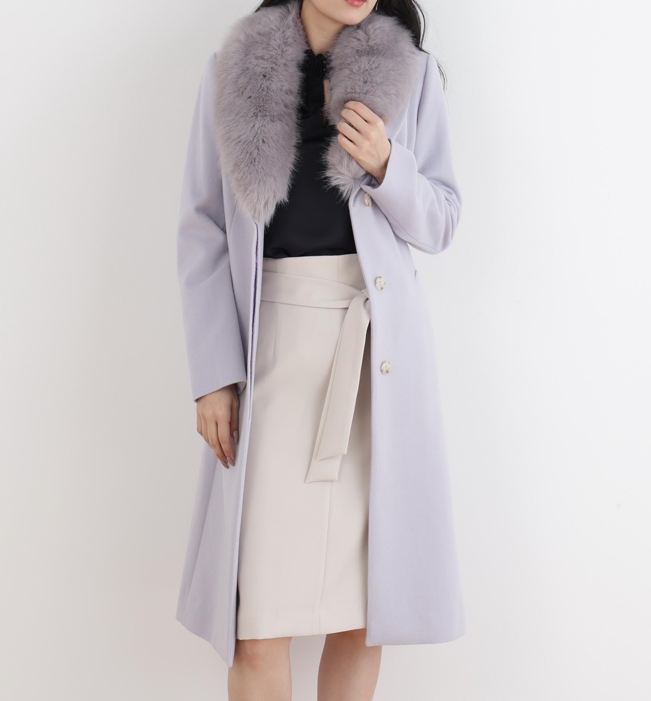 カシミヤ混ベルテッドコート グレー