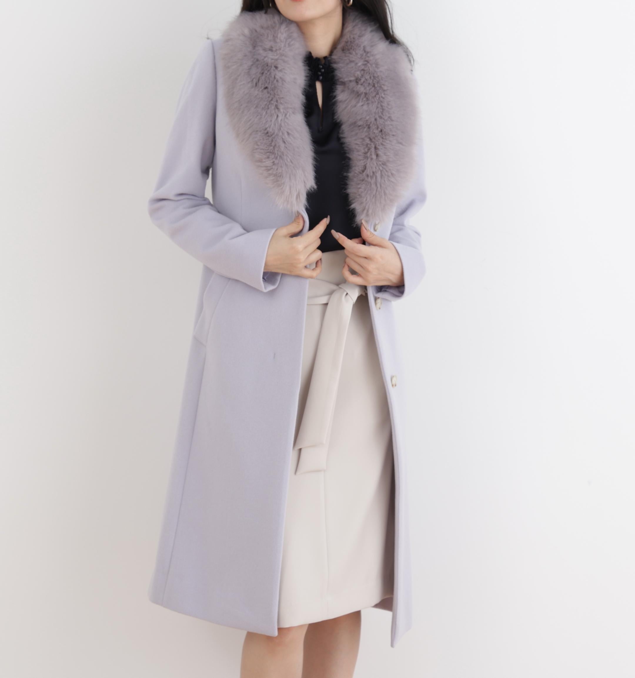 カシミヤ混ベルテッドコート グレー