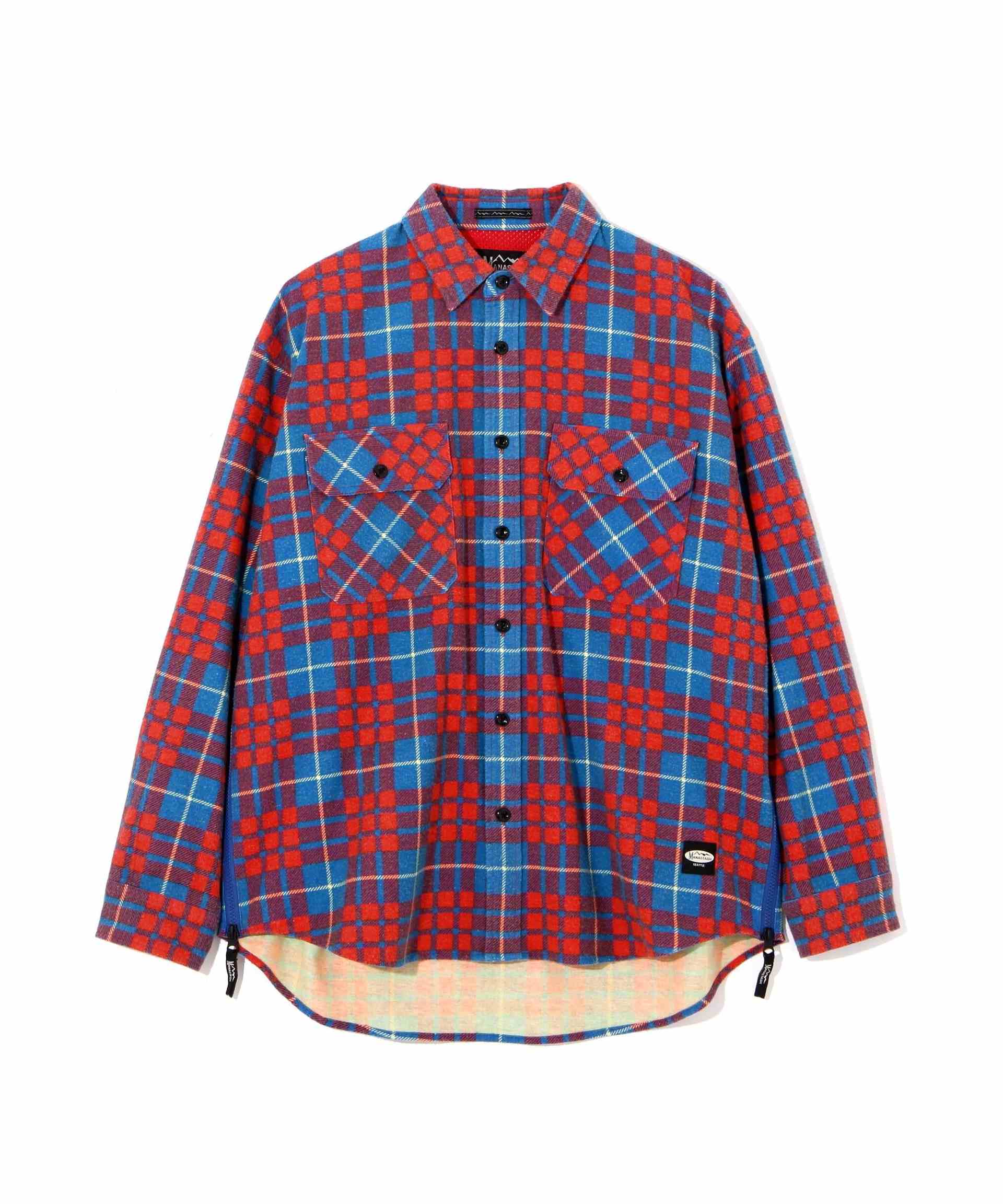 MANASTASH/マナスタッシュ/ZIP FLANNEL SHI>TS/ジップフランネルシャツ レッド