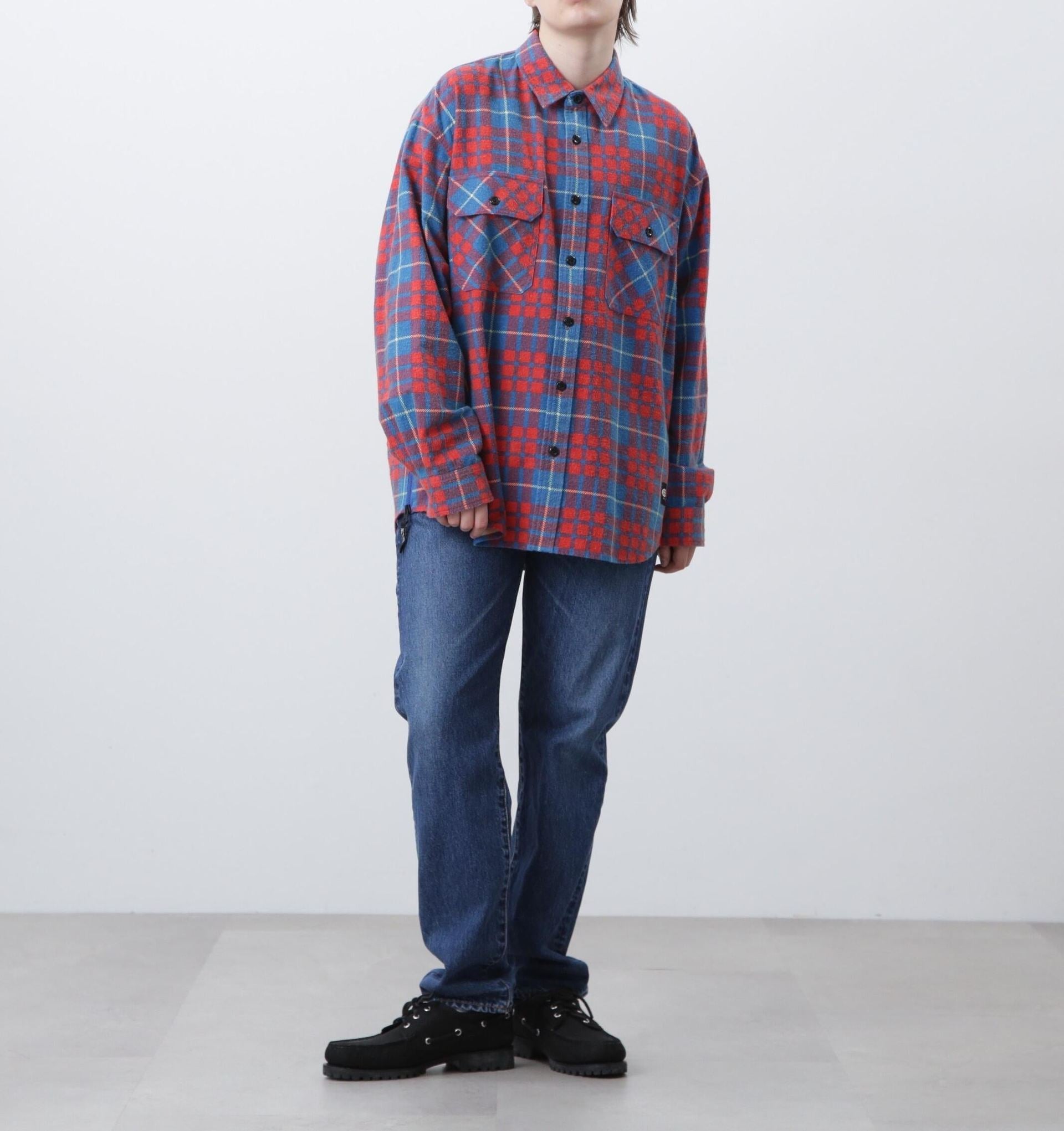 MANASTASH/マナスタッシュ/ZIP FLANNEL SHI>TS/ジップフランネルシャツ レッド