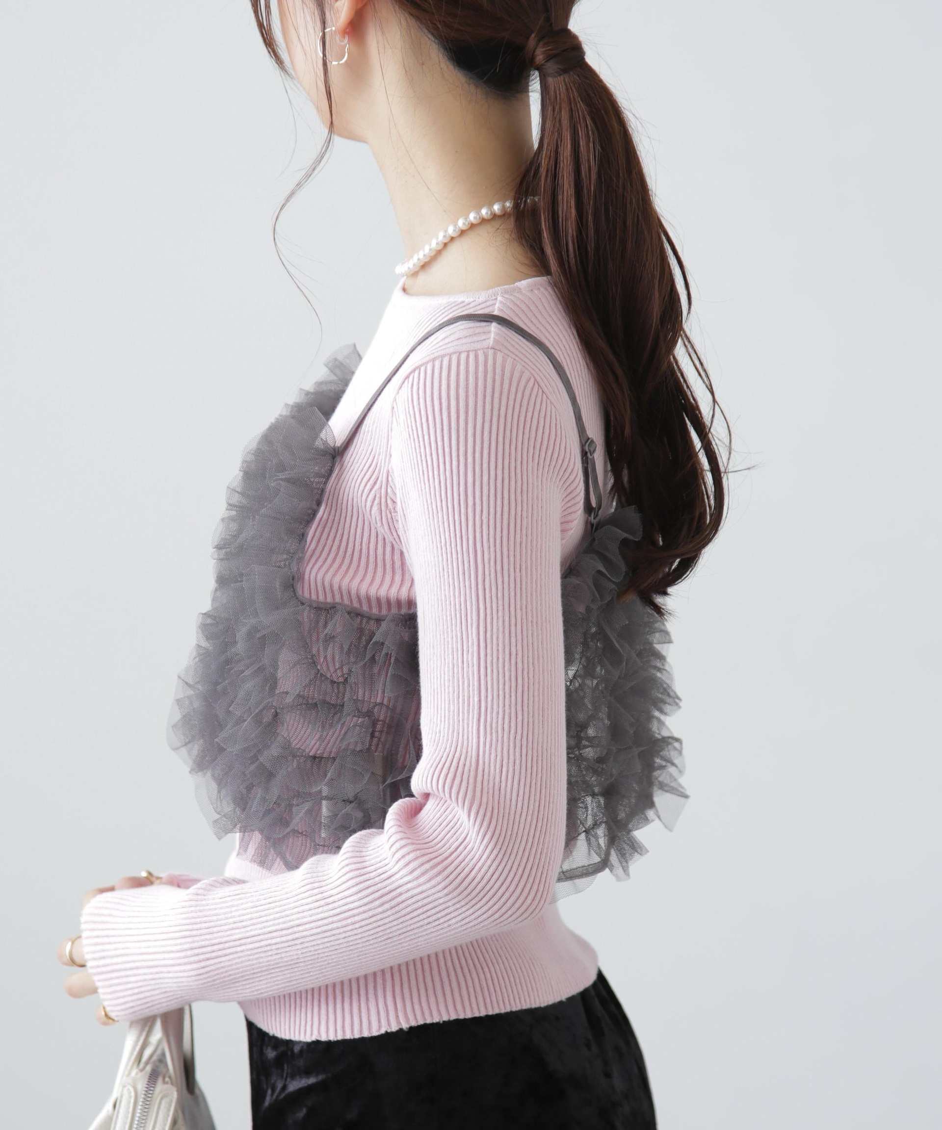 チュールウェーブモチーフビスチェ チャコールグレー