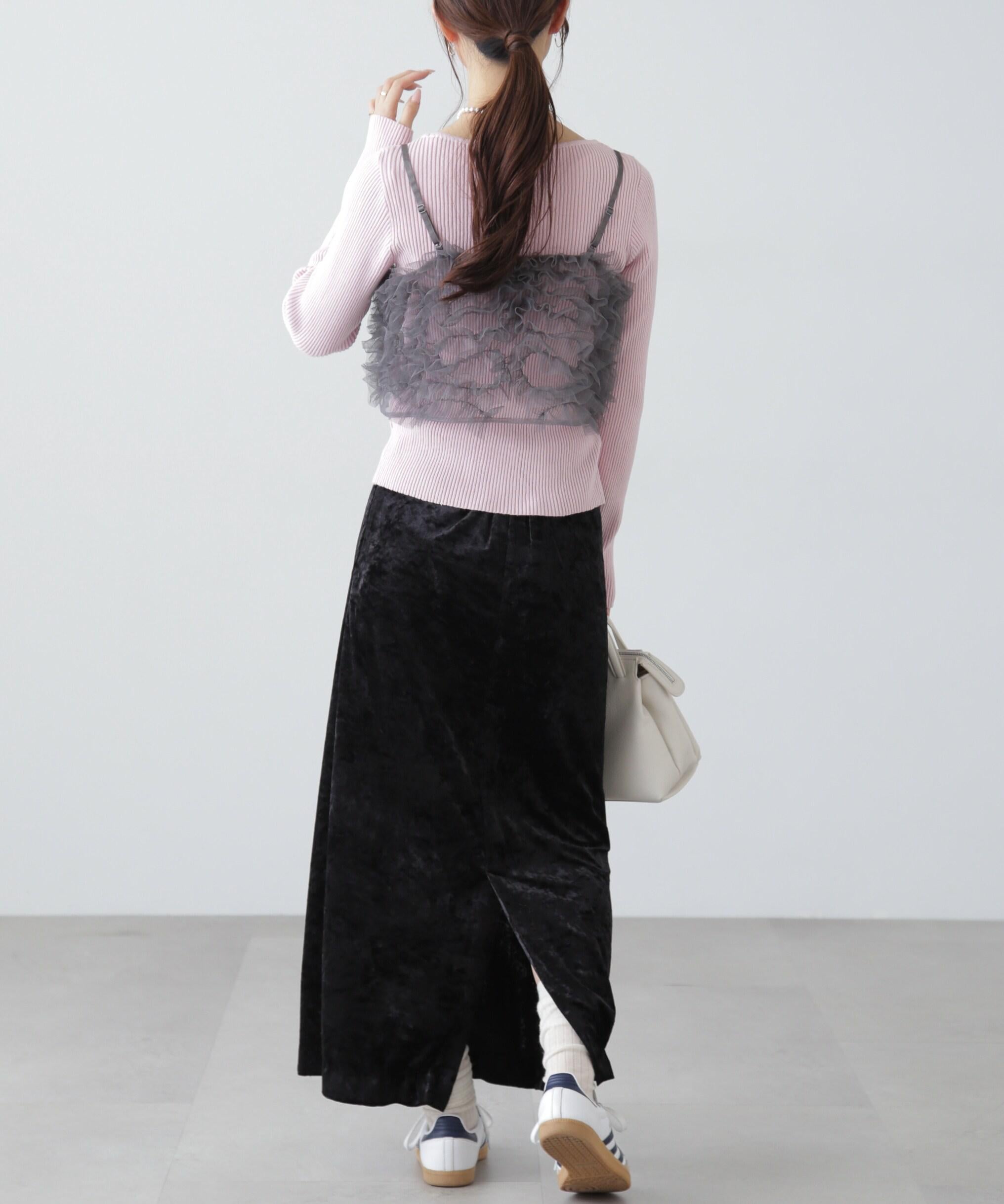 チュールウェーブモチーフビスチェ チャコールグレー