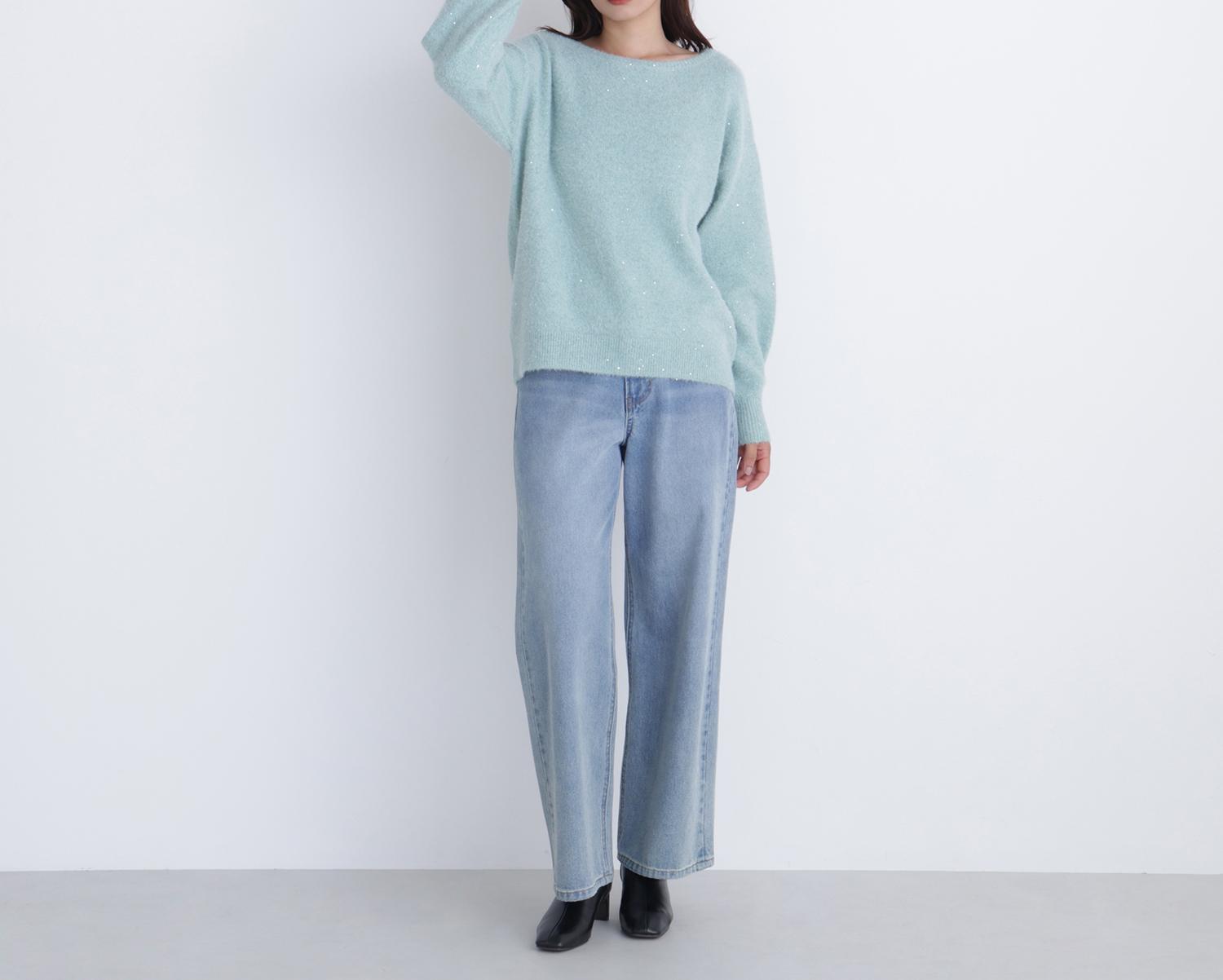 スパンコールフェザーラメニット ミントグリーン