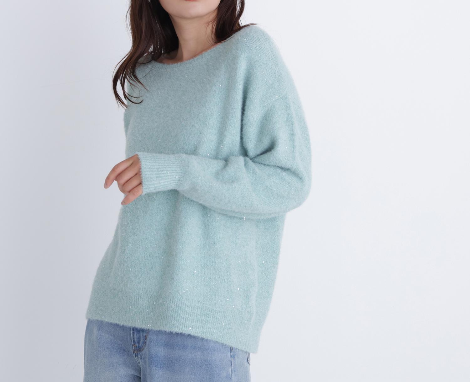 スパンコールフェザーラメニット ミントグリーン