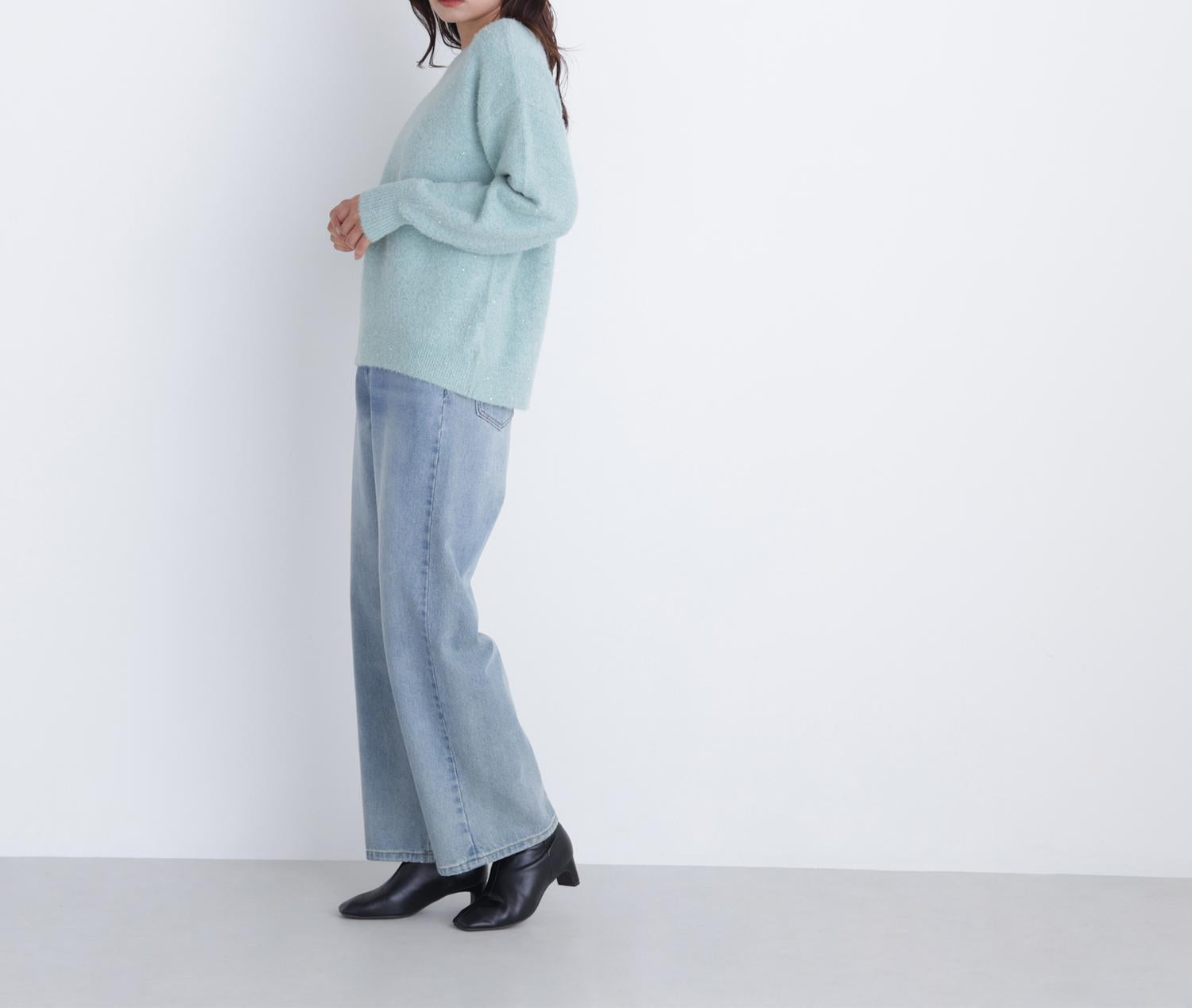 スパンコールフェザーラメニット ミントグリーン