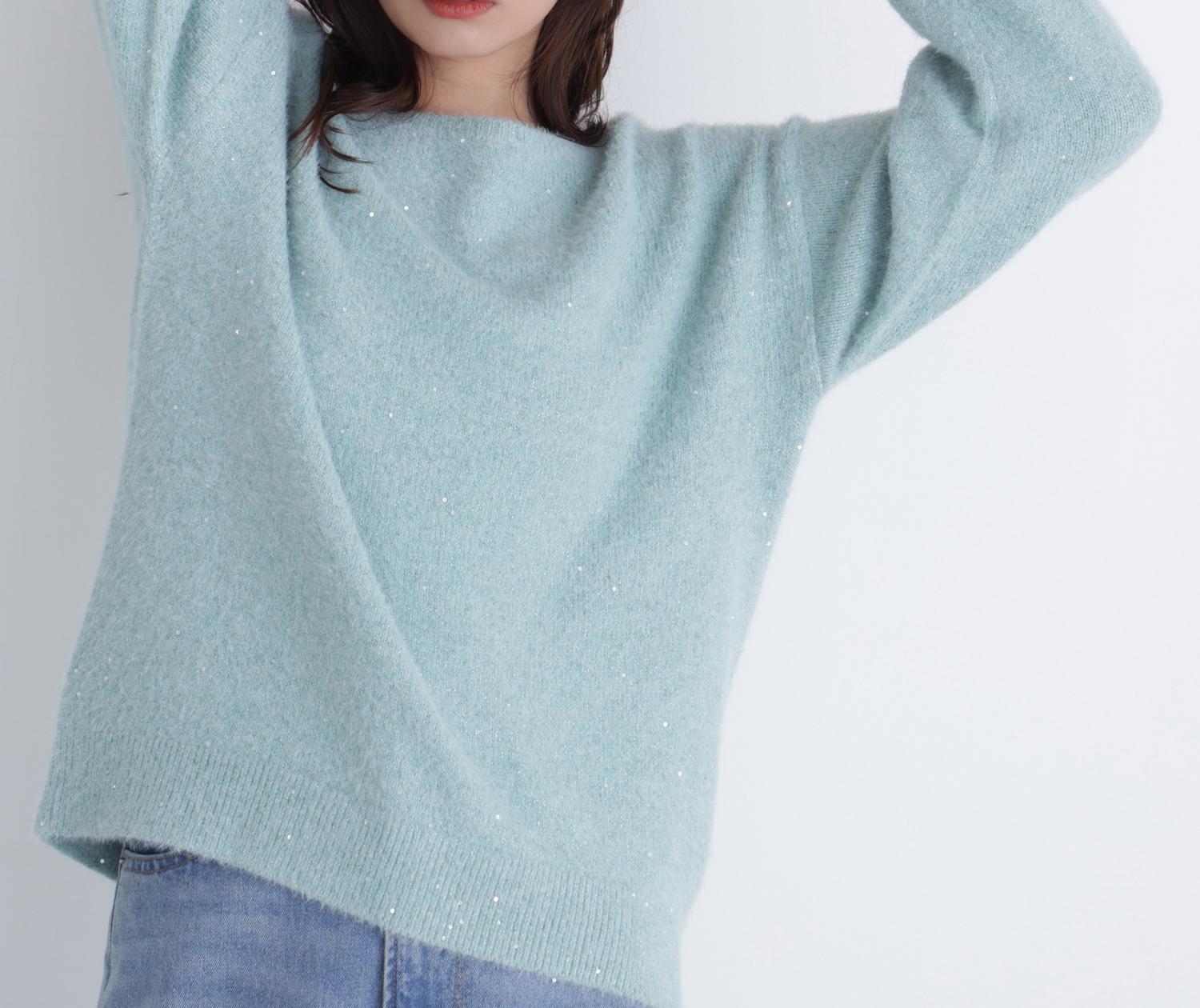 スパンコールフェザーラメニット ミントグリーン