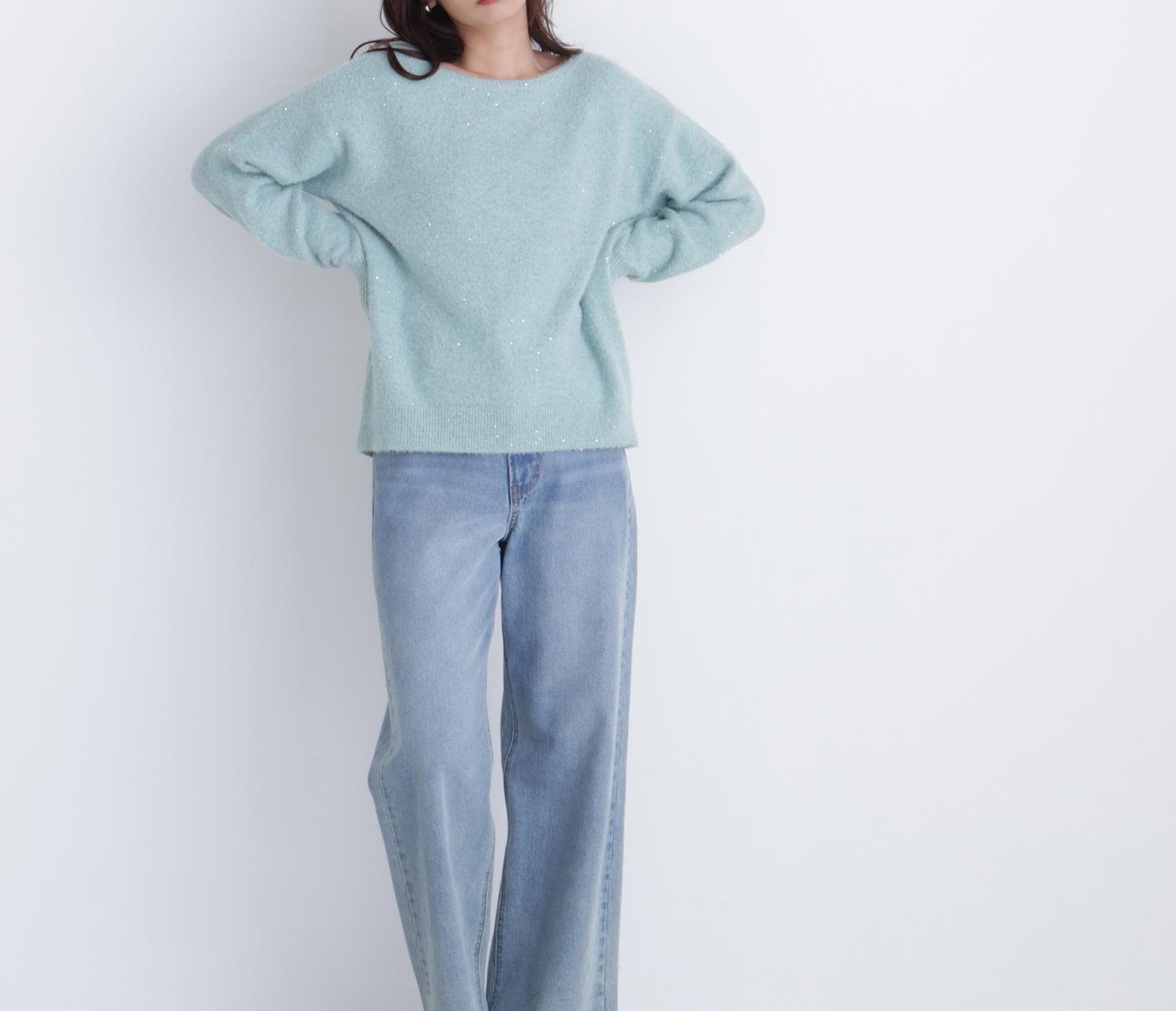 スパンコールフェザーラメニット ミントグリーン