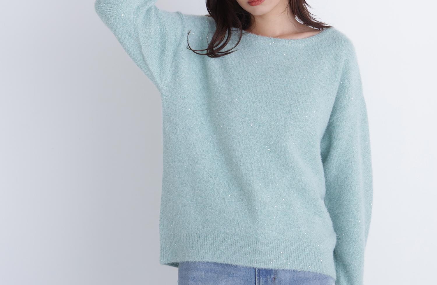 スパンコールフェザーラメニット ミントグリーン