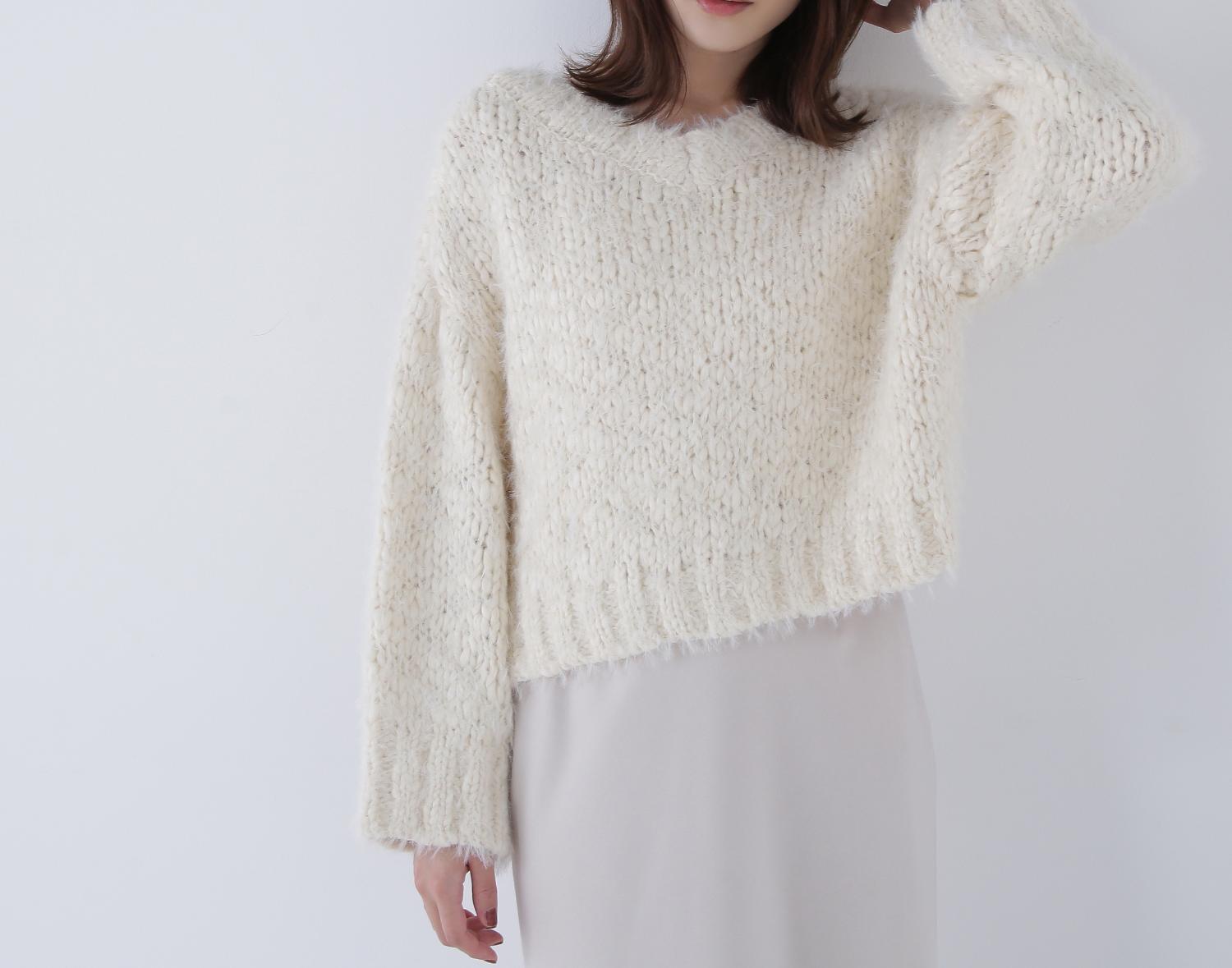 2wayネックスラブヤーンニット オフホワイト1