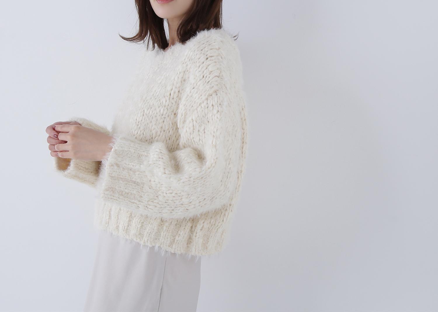 2wayネックスラブヤーンニット オフホワイト1