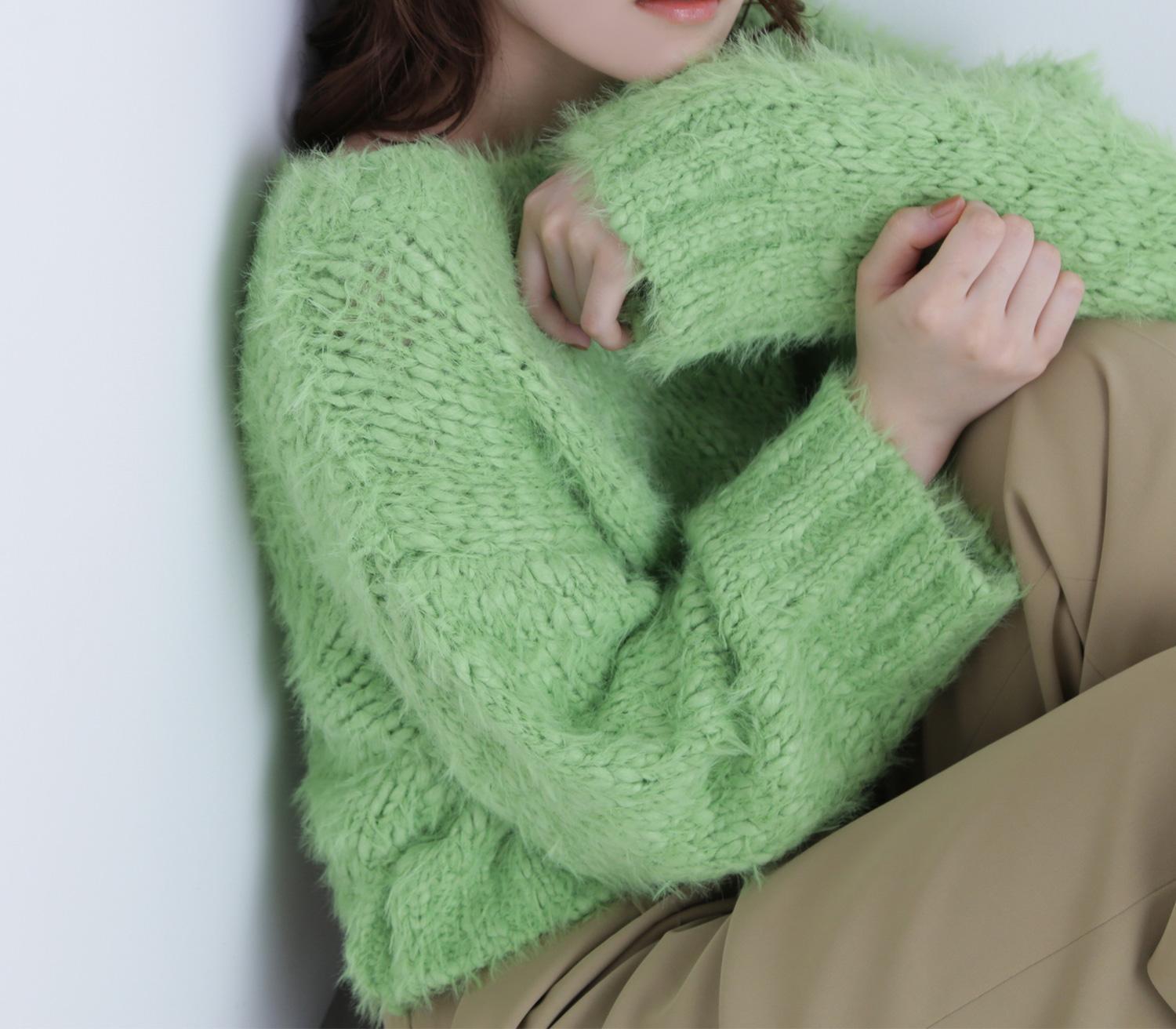 2wayネックスラブヤーンニット フレッシュグリーン