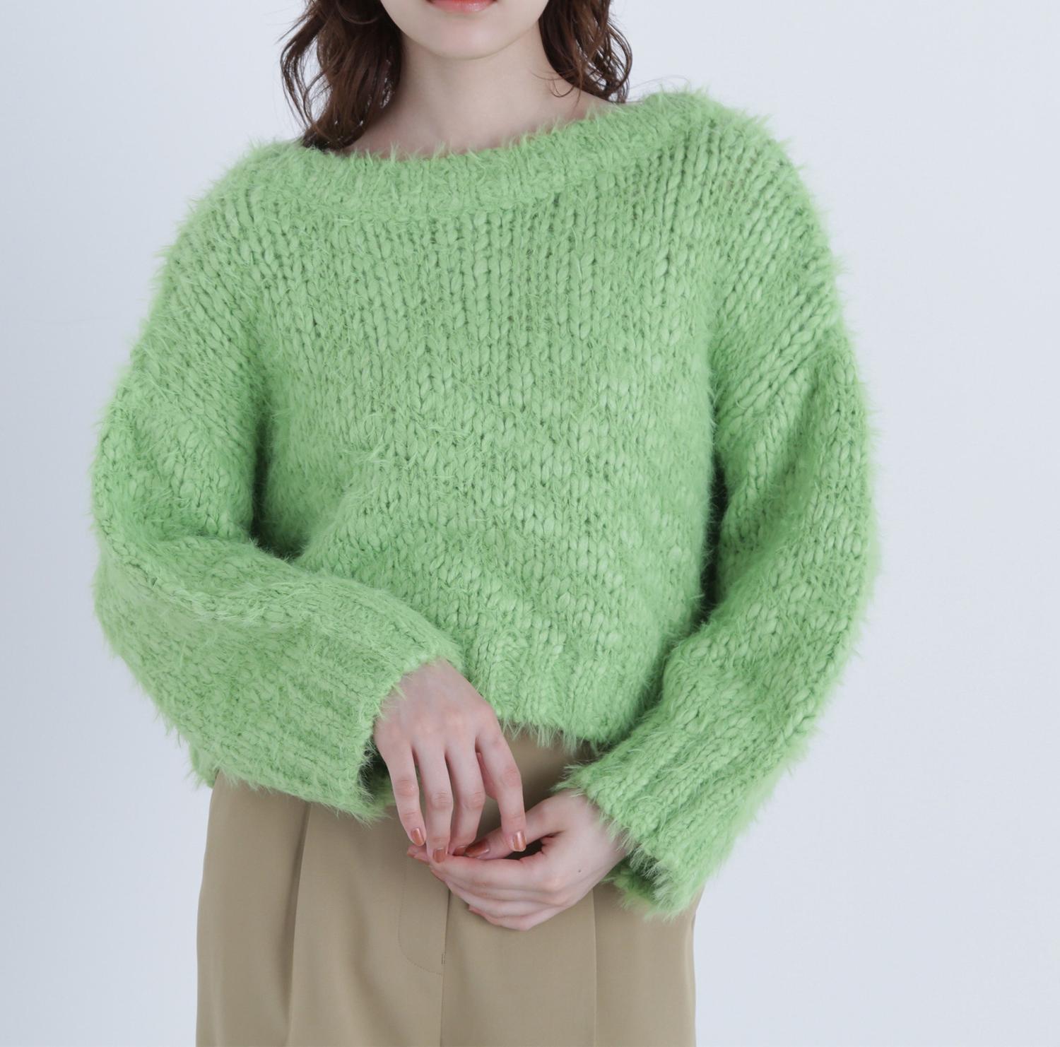 2wayネックスラブヤーンニット フレッシュグリーン