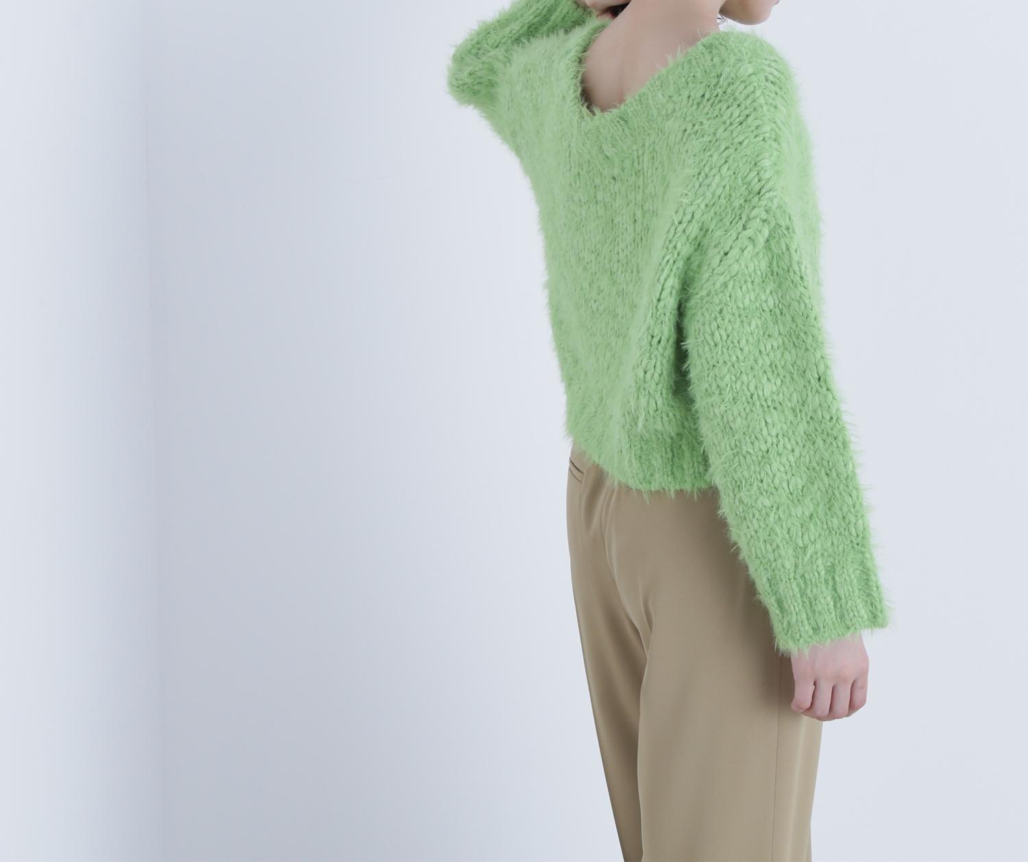 2wayネックスラブヤーンニット フレッシュグリーン