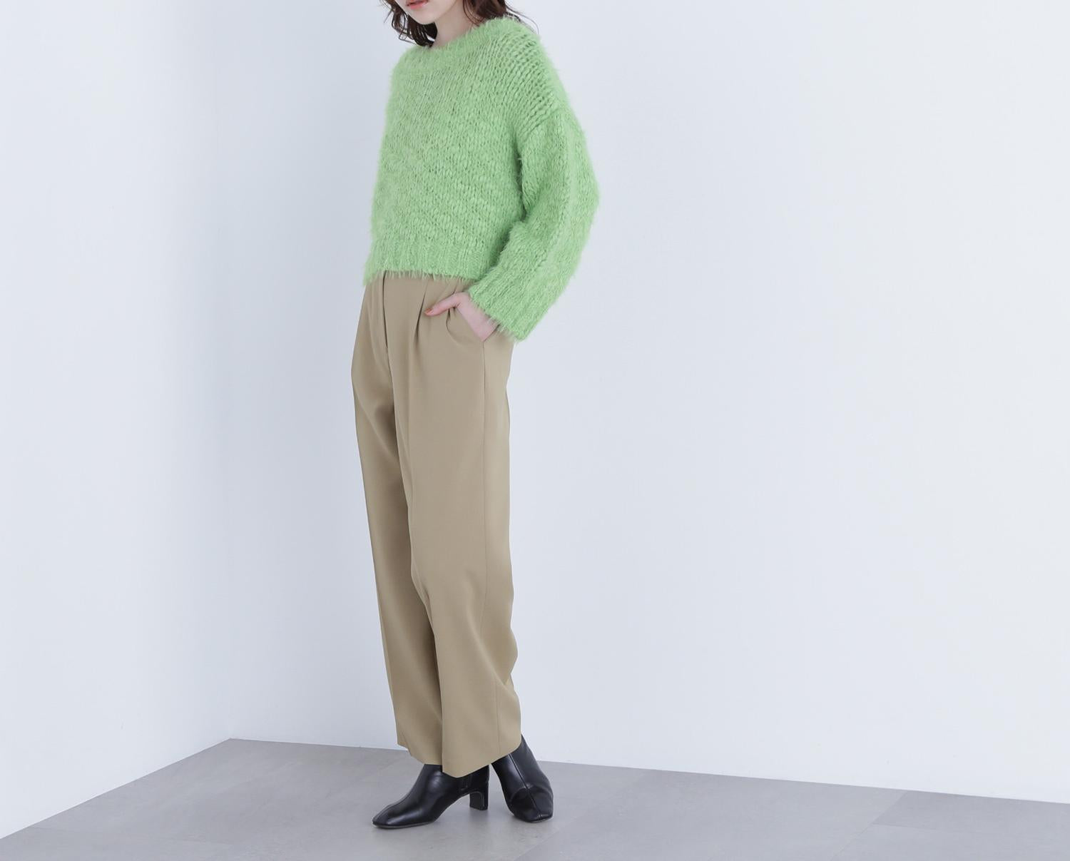 2wayネックスラブヤーンニット フレッシュグリーン