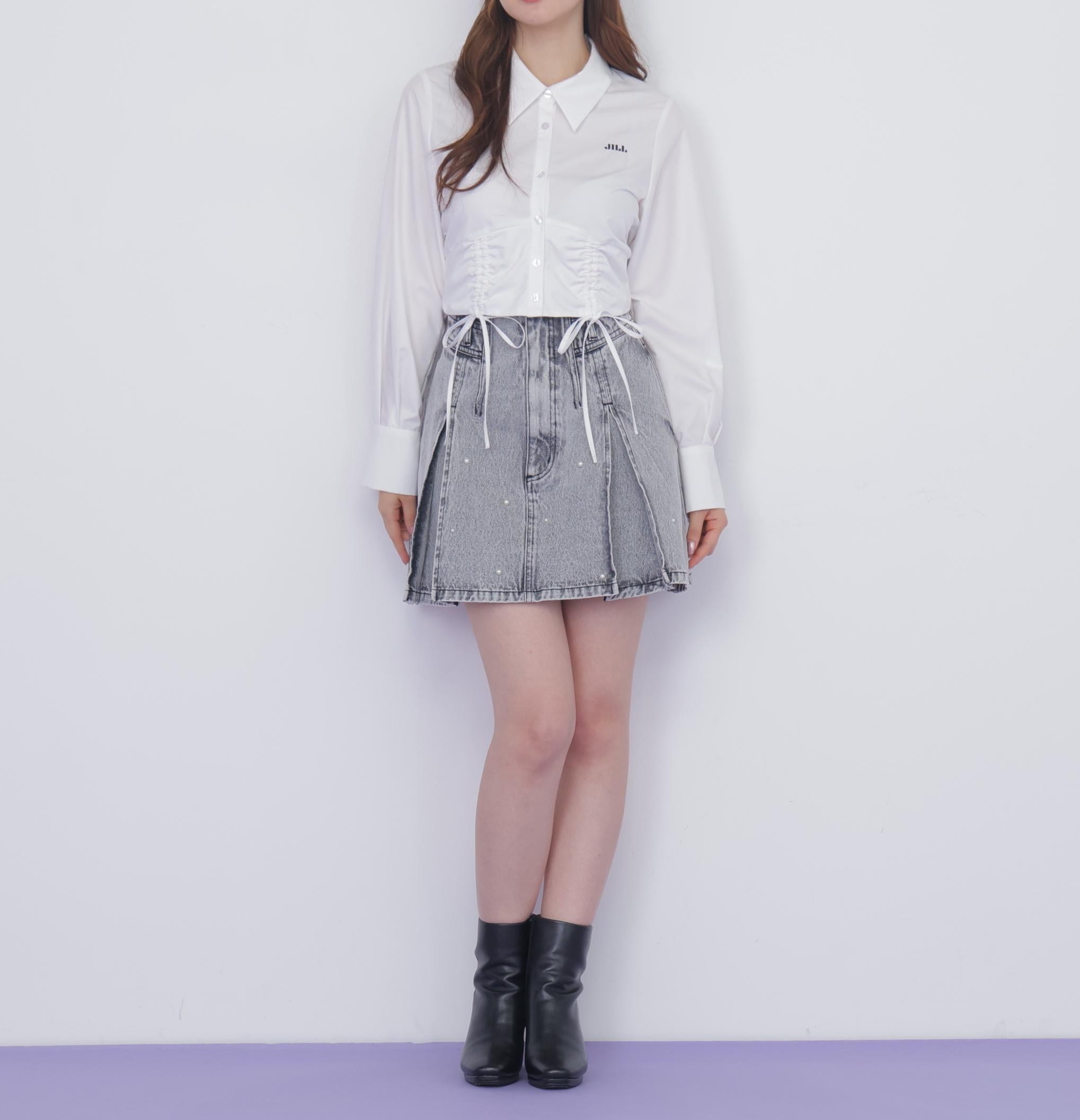 構築パネルデニムミニスカート グレー