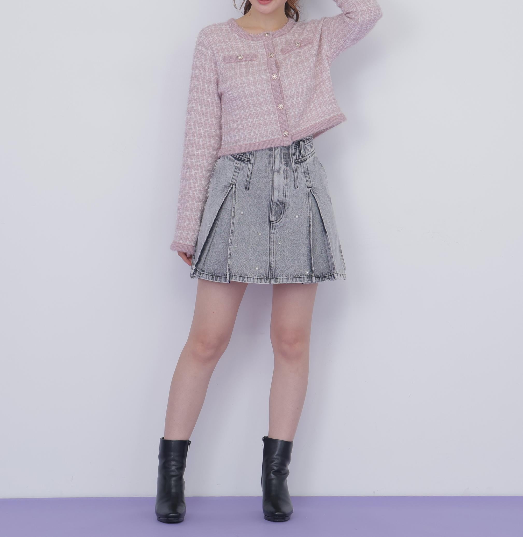 構築パネルデニムミニスカート グレー